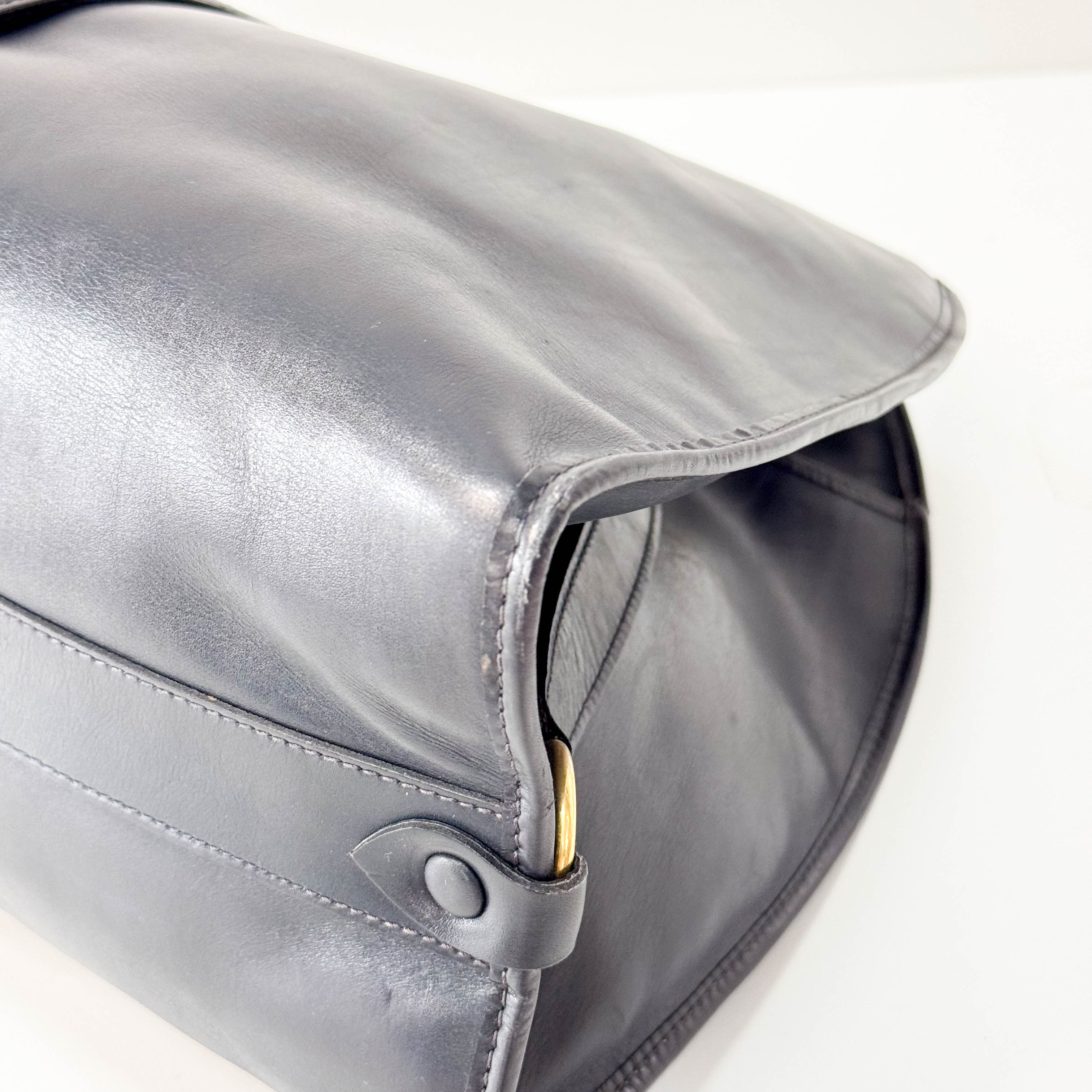 Stirrup Black Leather Top Handle Bag