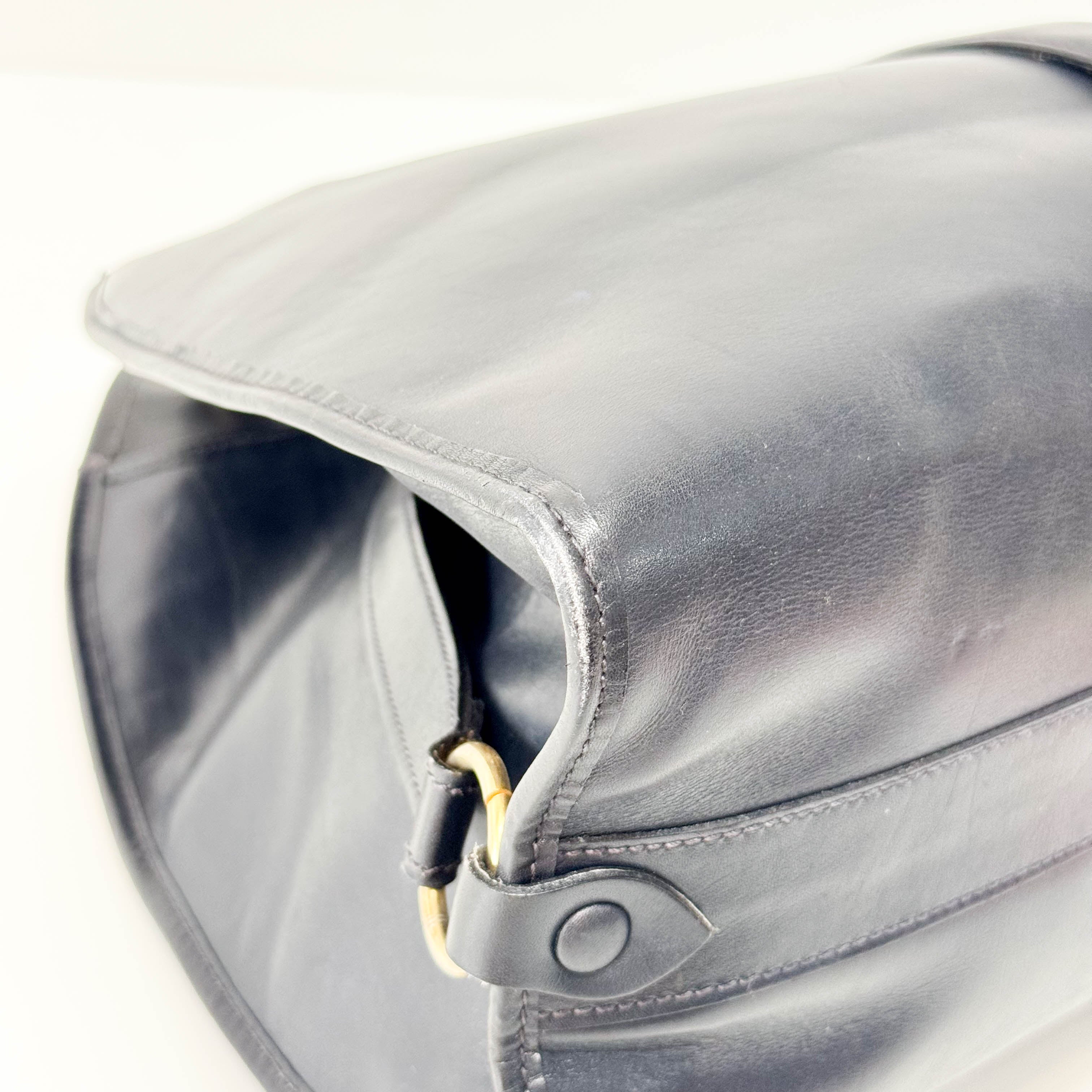 Stirrup Black Leather Top Handle Bag