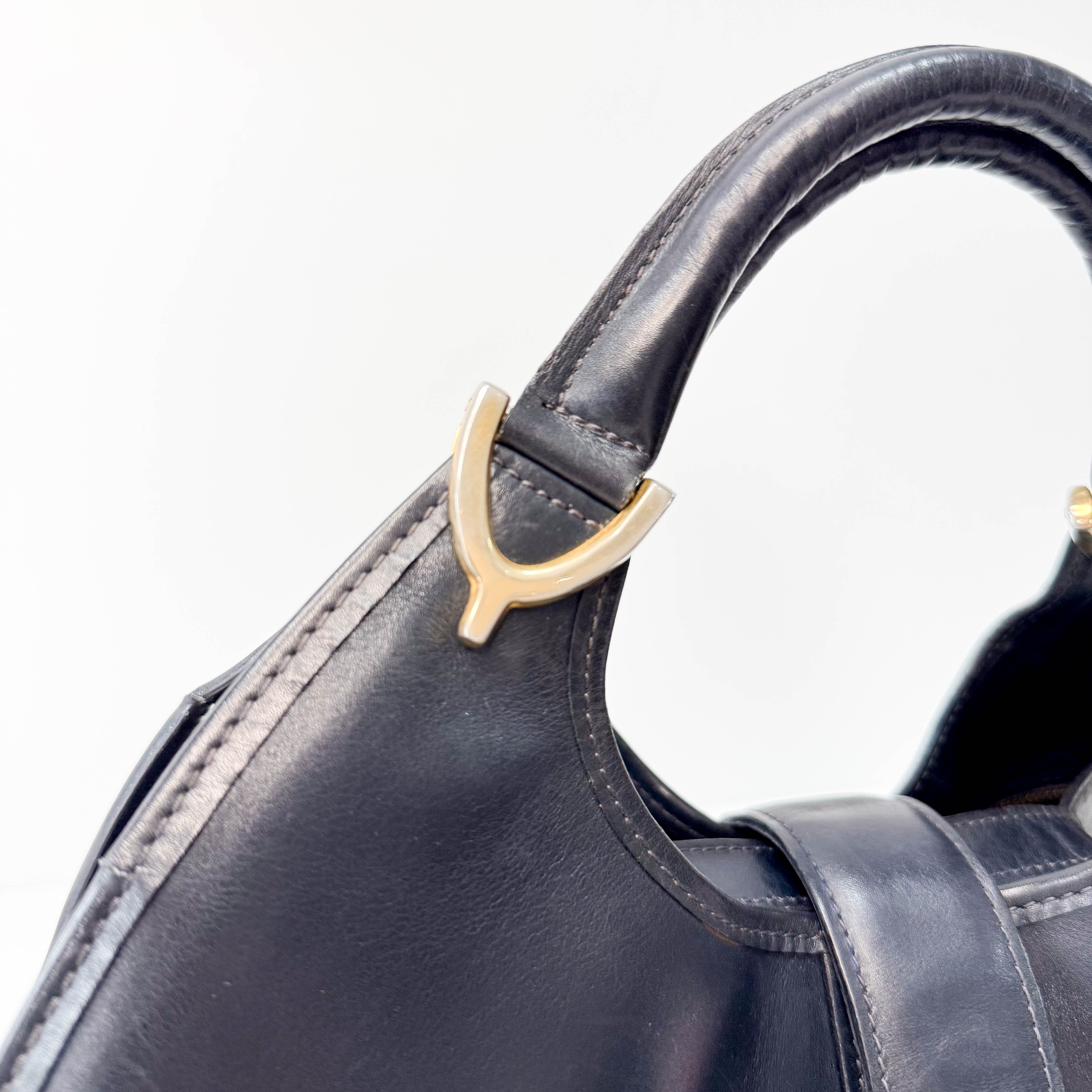 Stirrup Black Leather Top Handle Bag