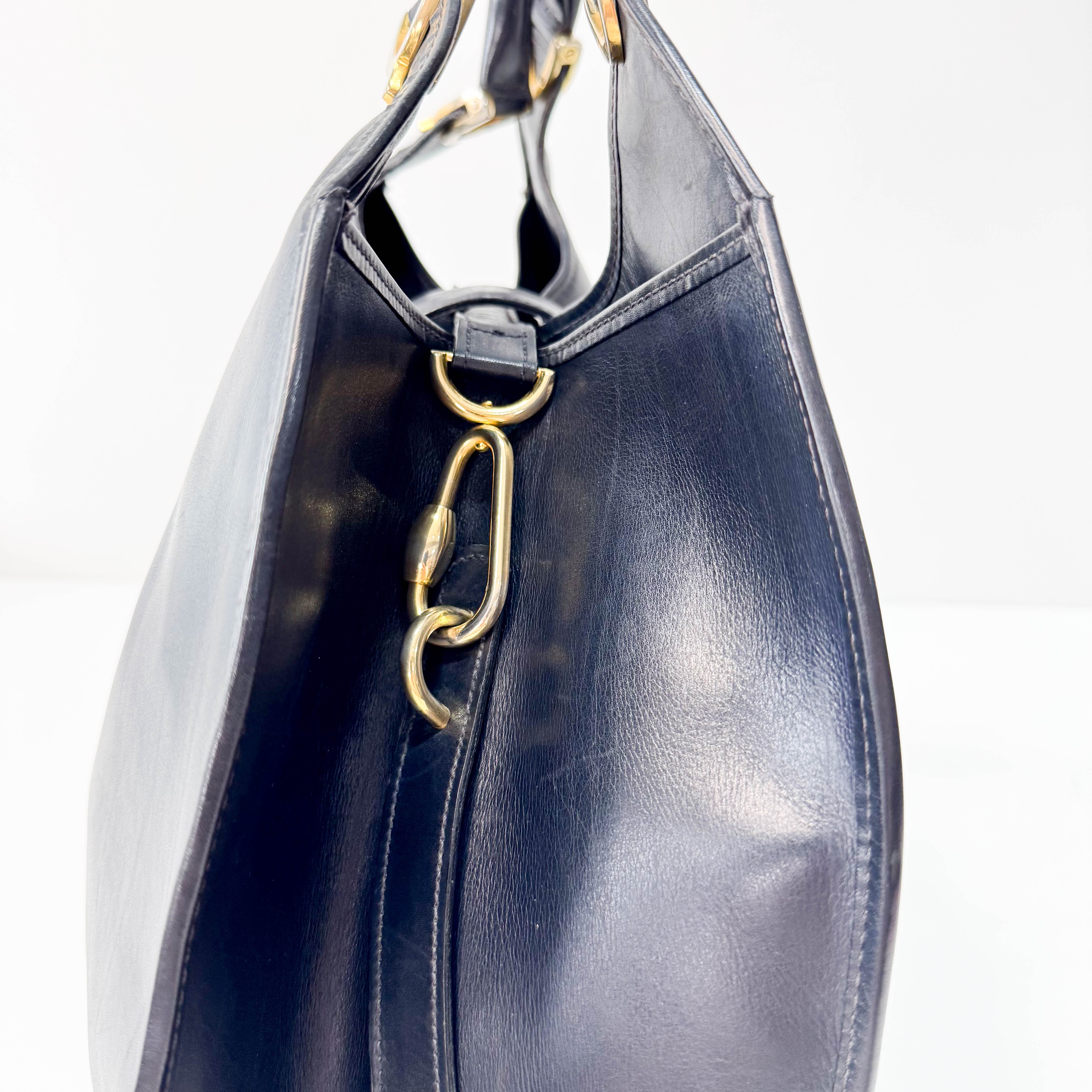 Stirrup Black Leather Top Handle Bag
