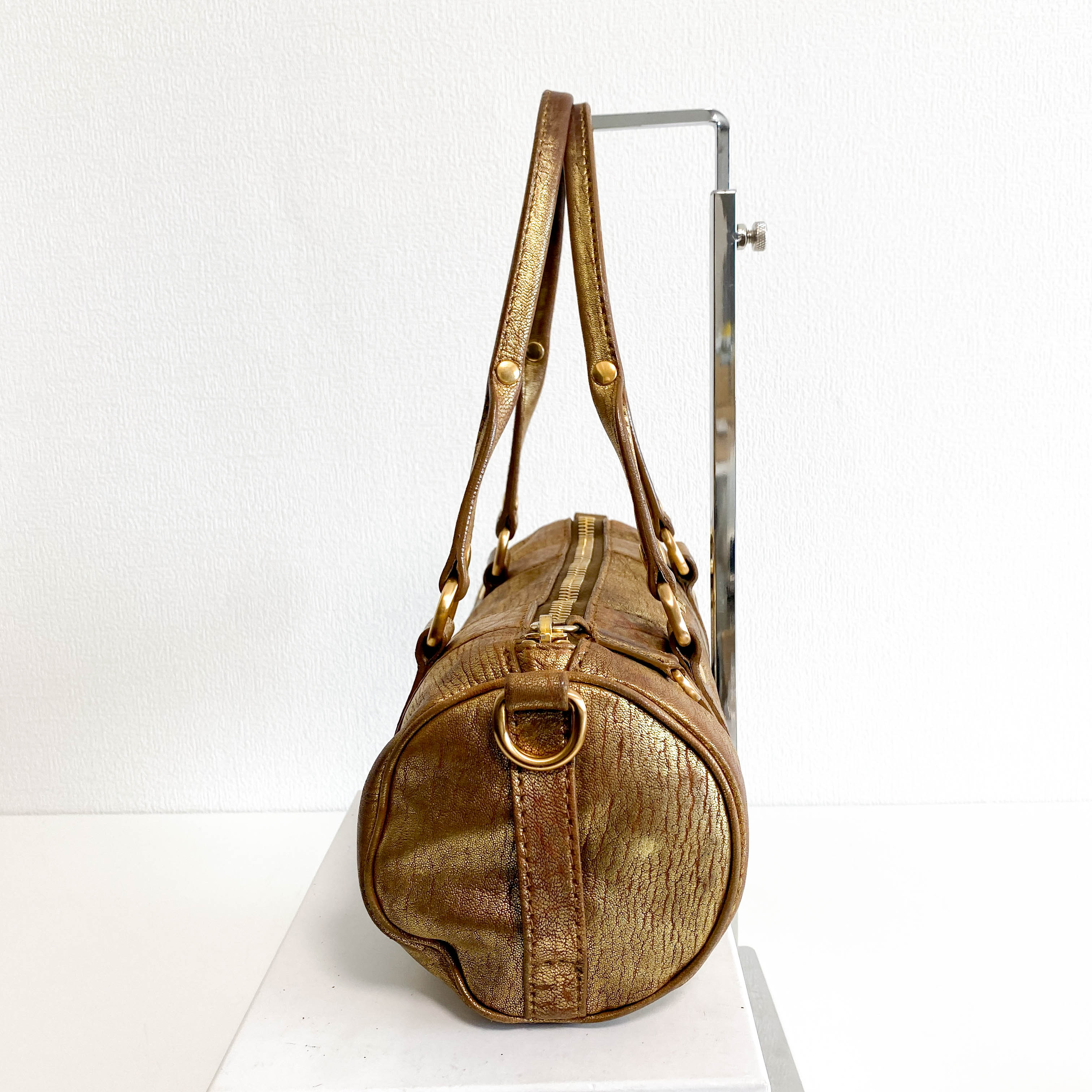 Vintage Gold Leather Handle Bag