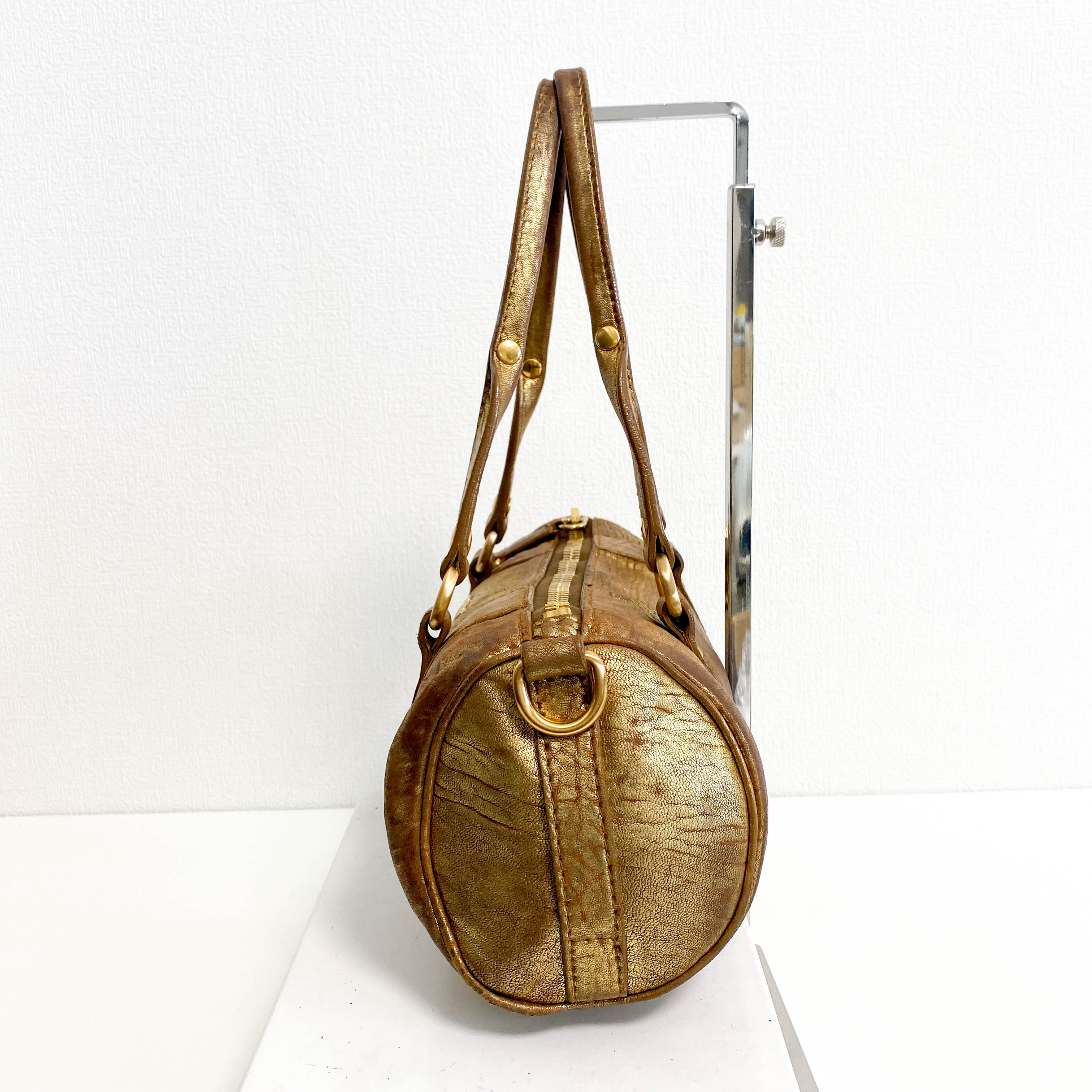 Vintage Gold Leather Handle Bag
