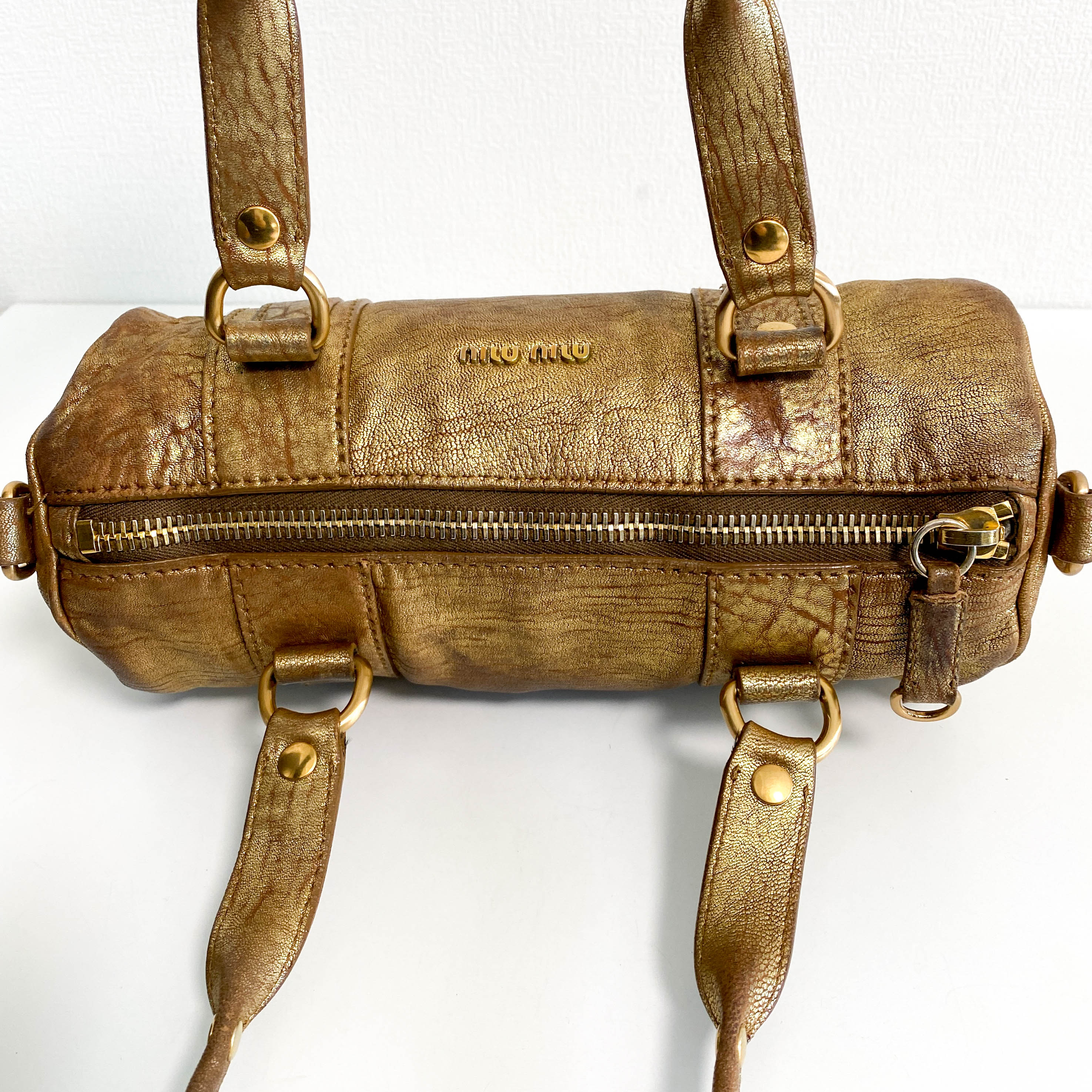 Vintage Gold Leather Handle Bag