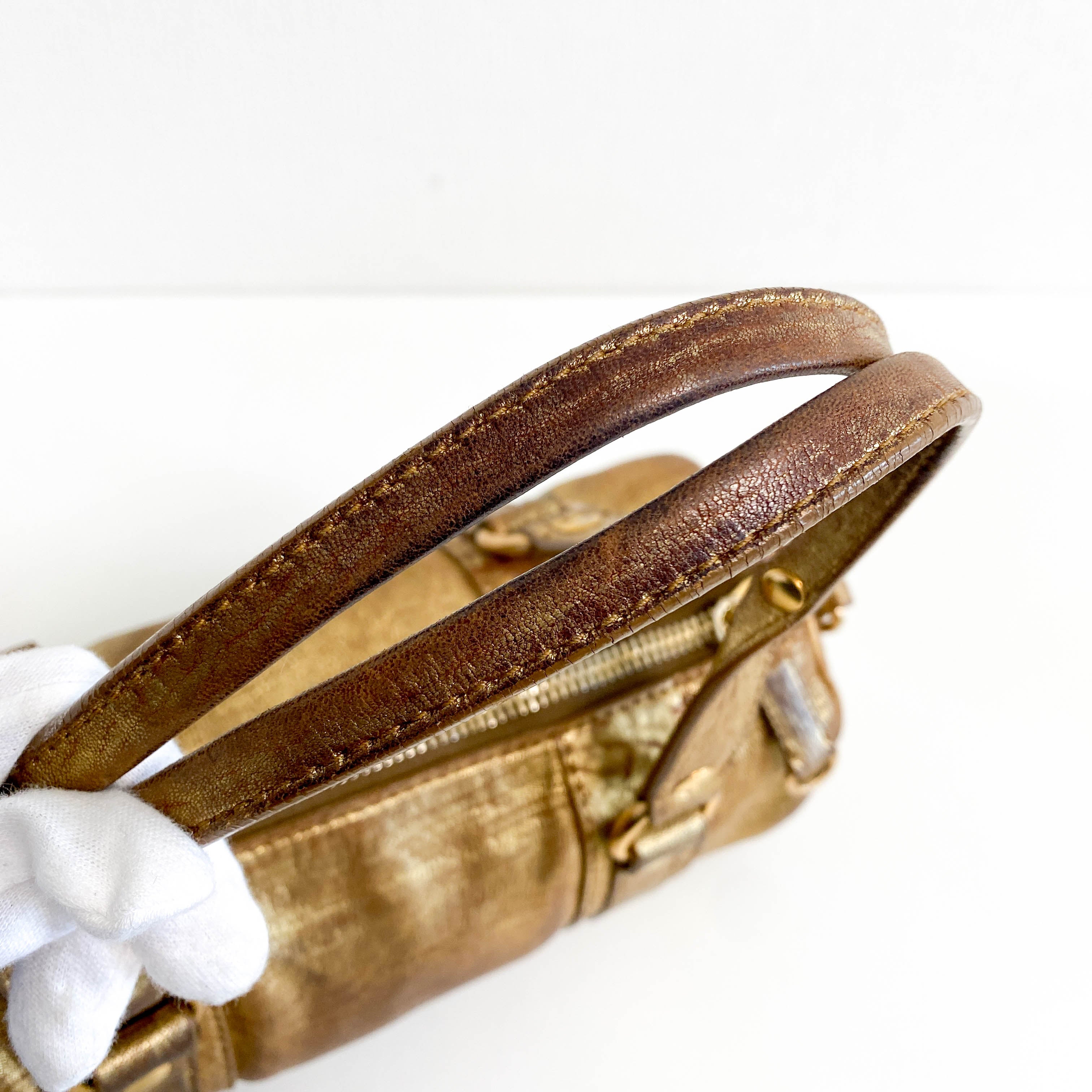 Vintage Gold Leather Handle Bag
