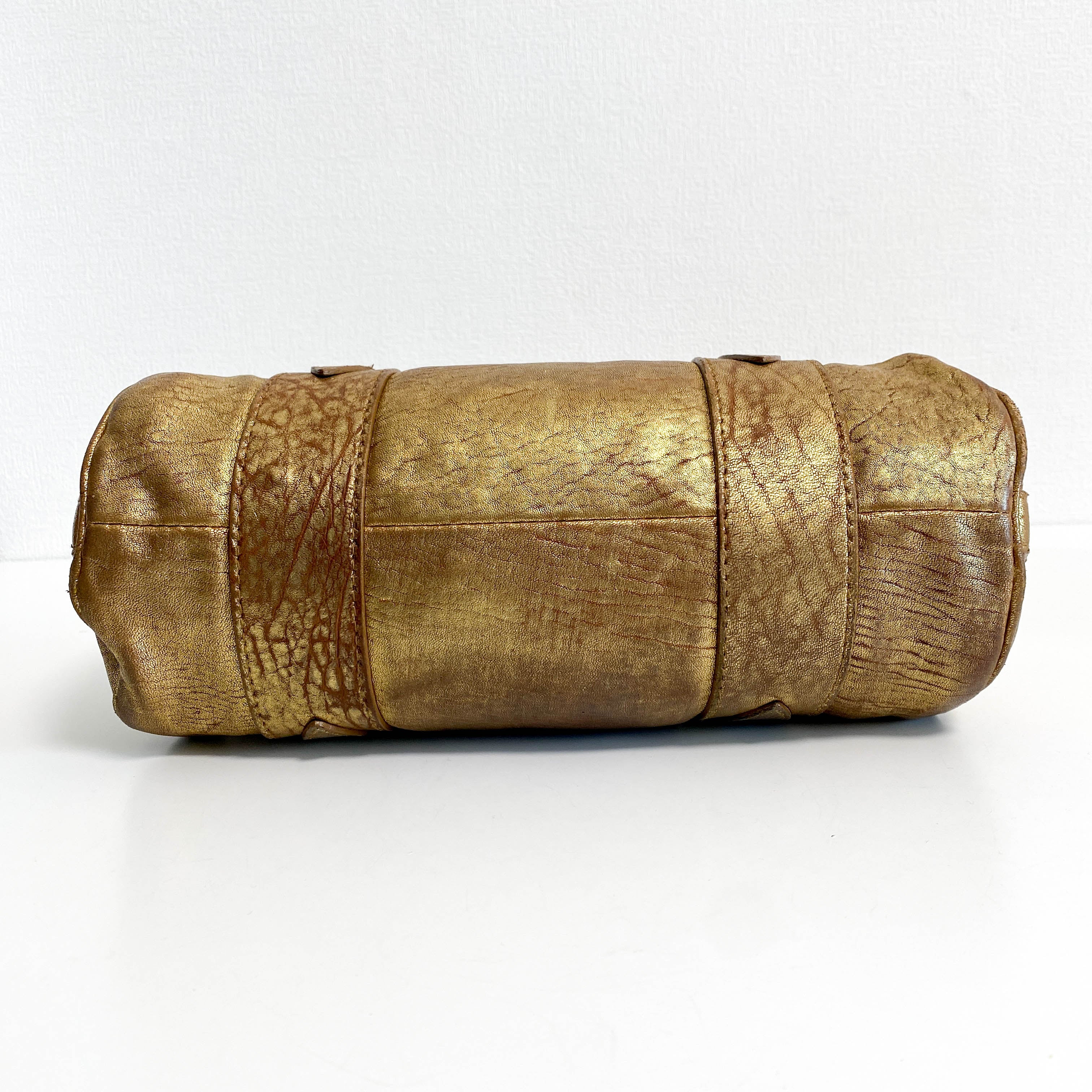 Vintage Gold Leather Handle Bag