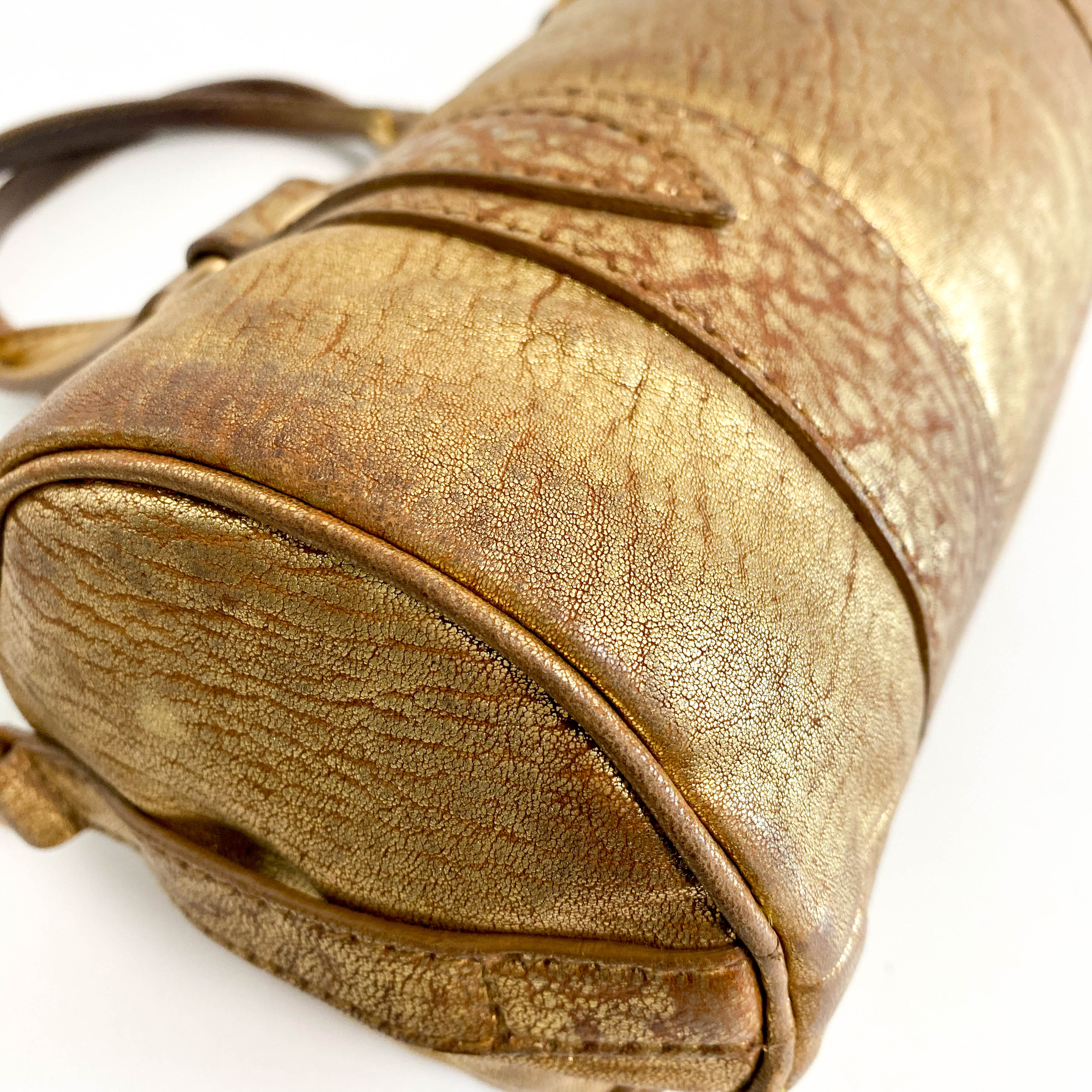 Vintage Gold Leather Handle Bag