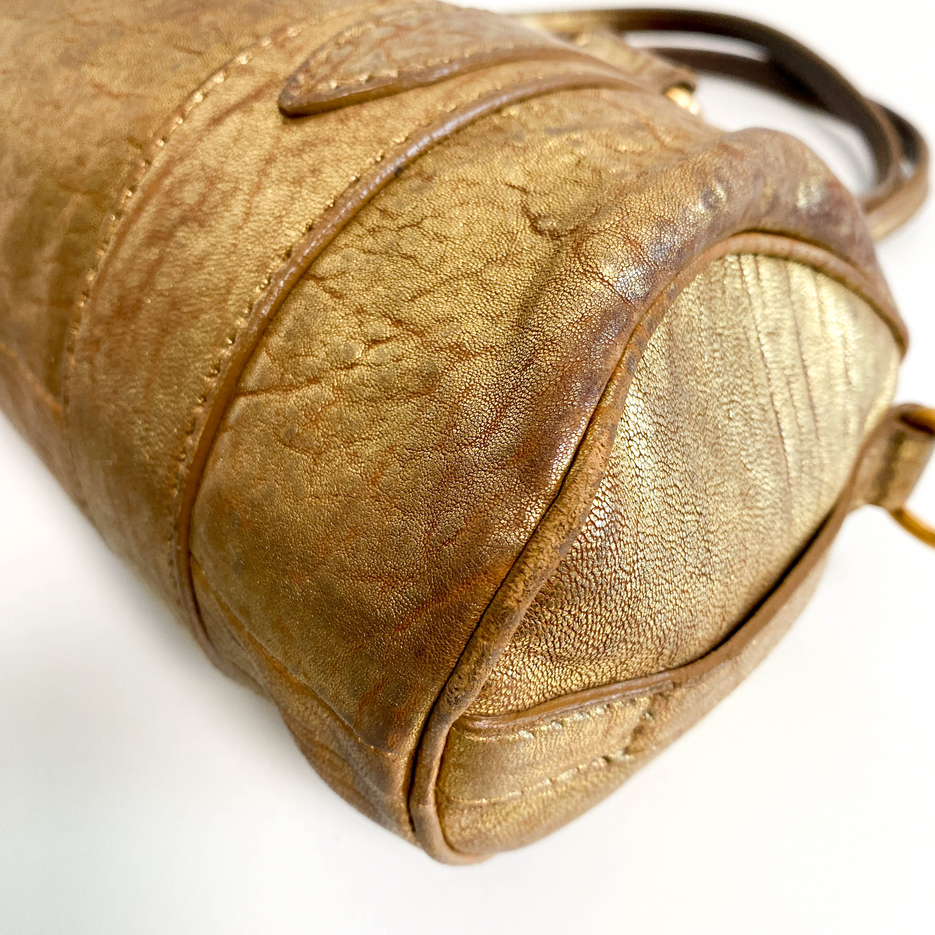 Vintage Gold Leather Handle Bag
