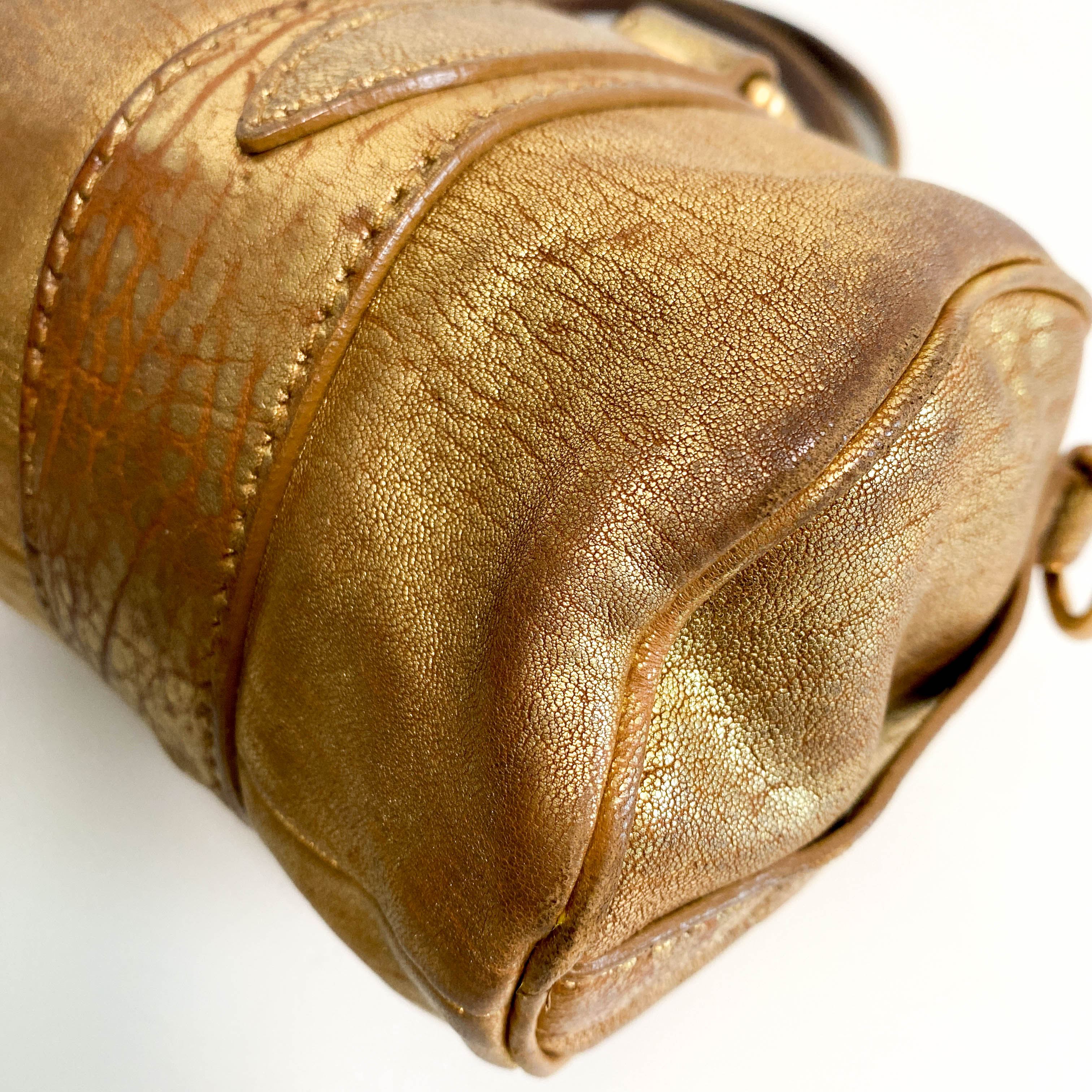 Vintage Gold Leather Handle Bag