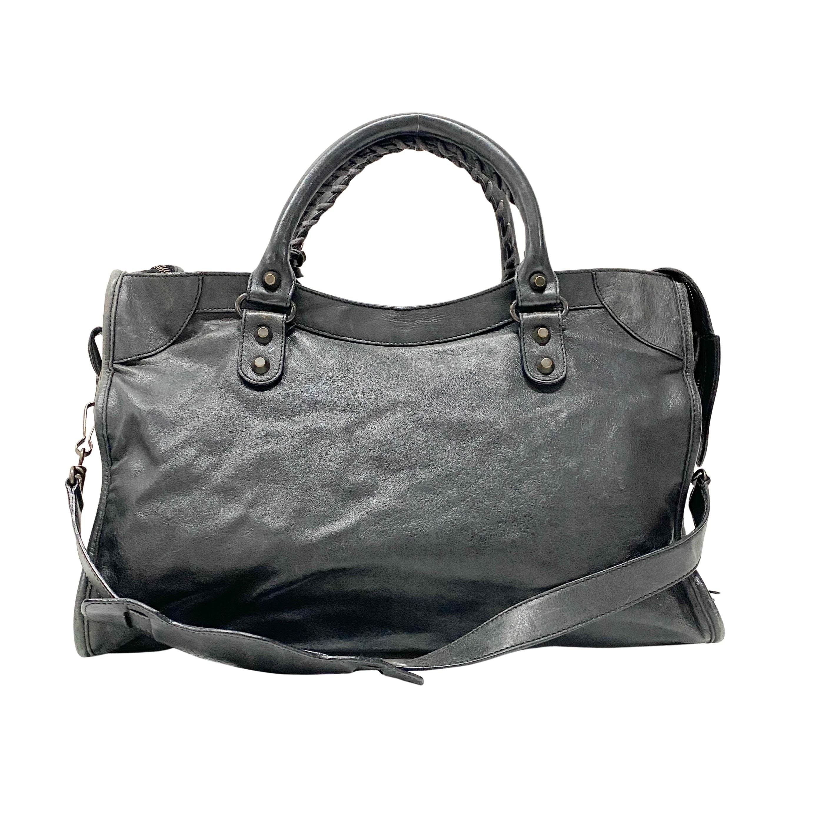 The City Black Leather Shoulder Bag