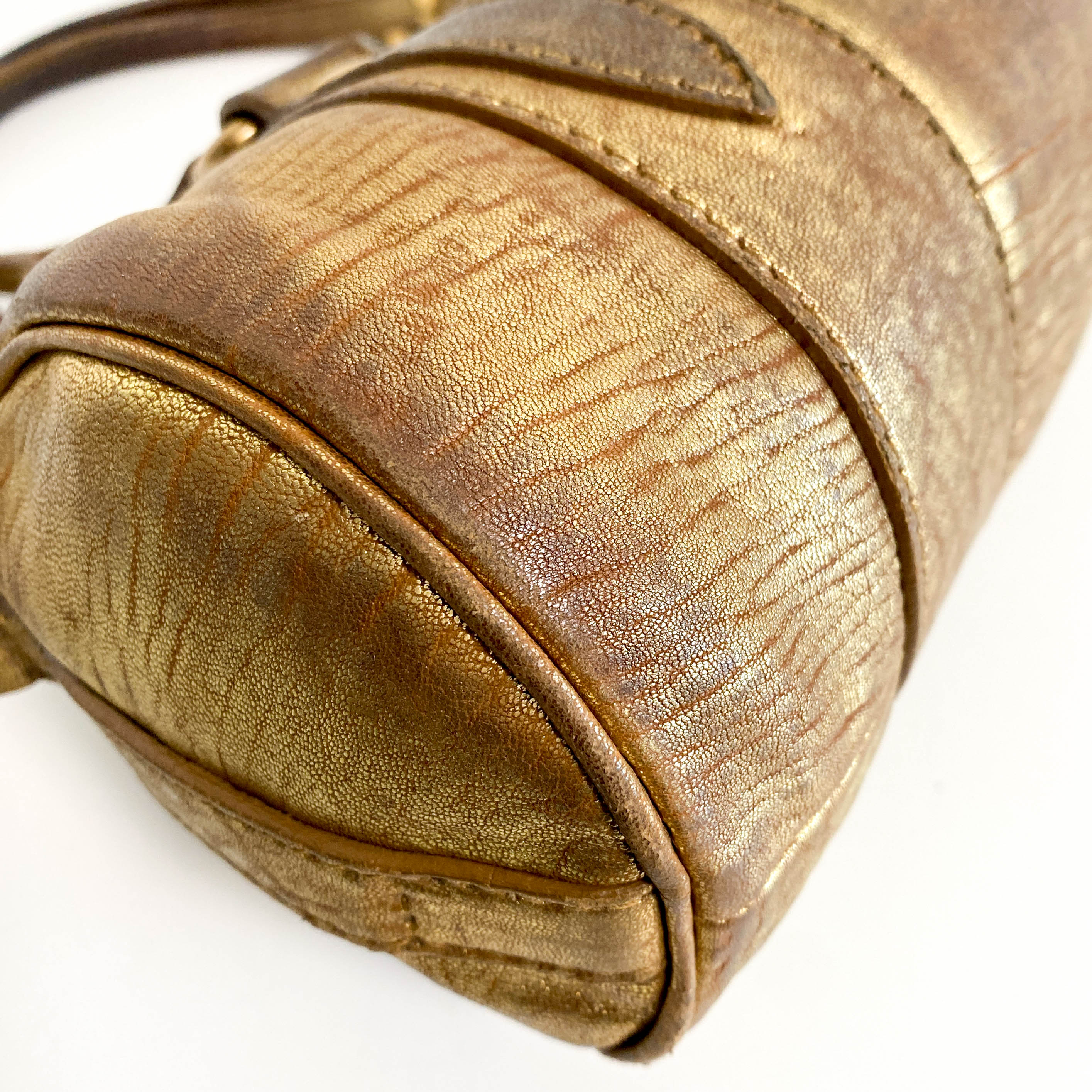 Vintage Gold Leather Handle Bag
