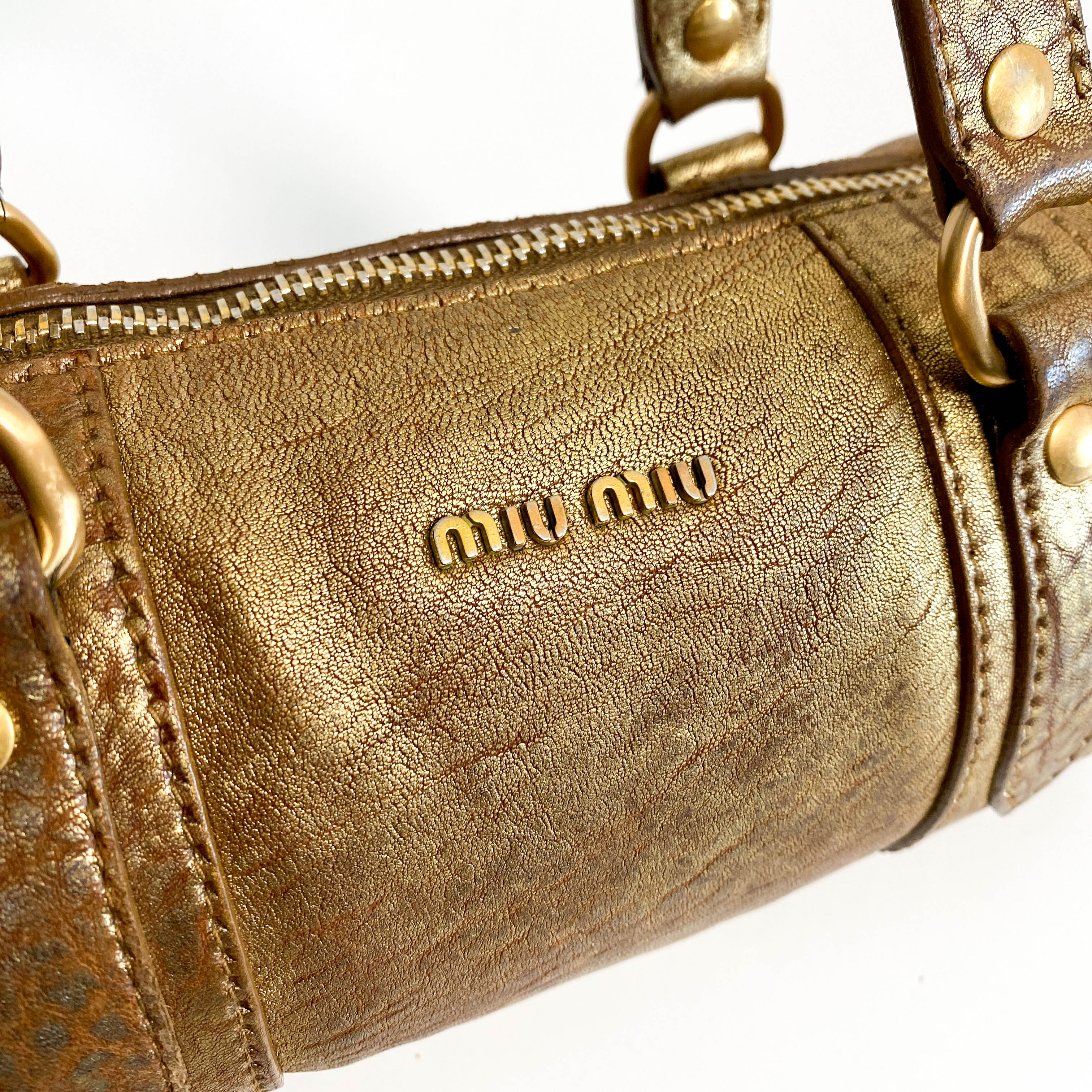 Vintage Gold Leather Handle Bag