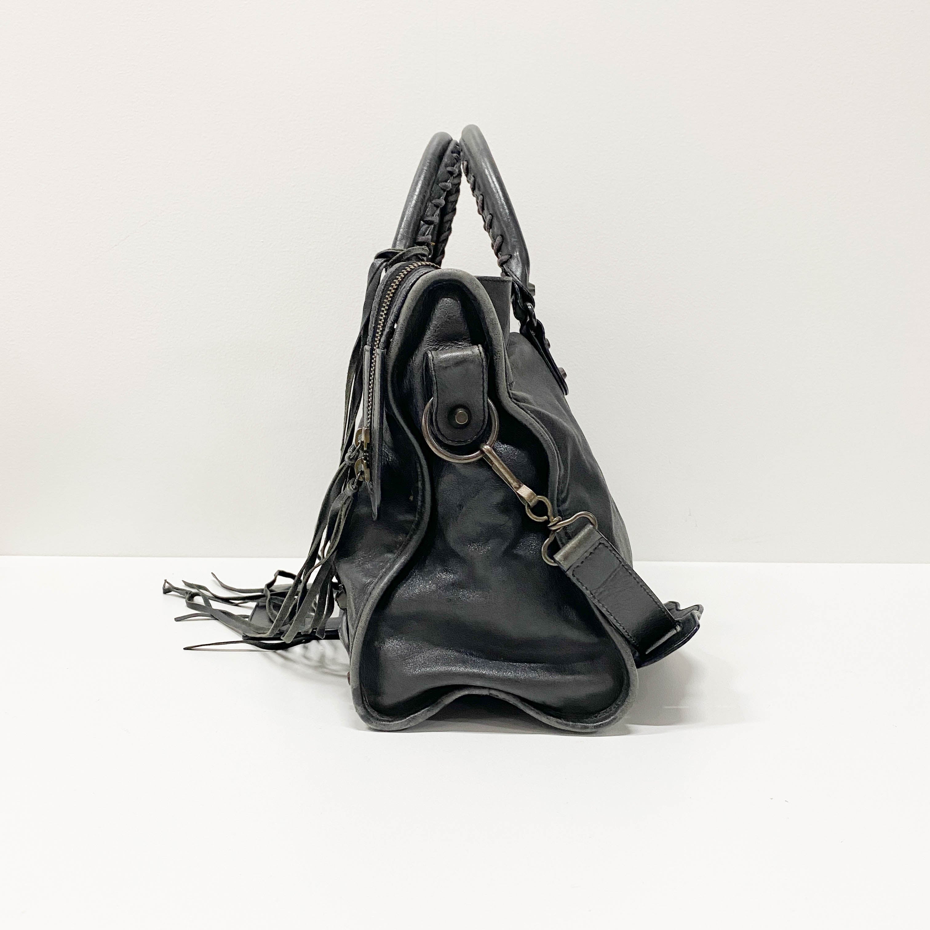 The City Black Leather Shoulder Bag