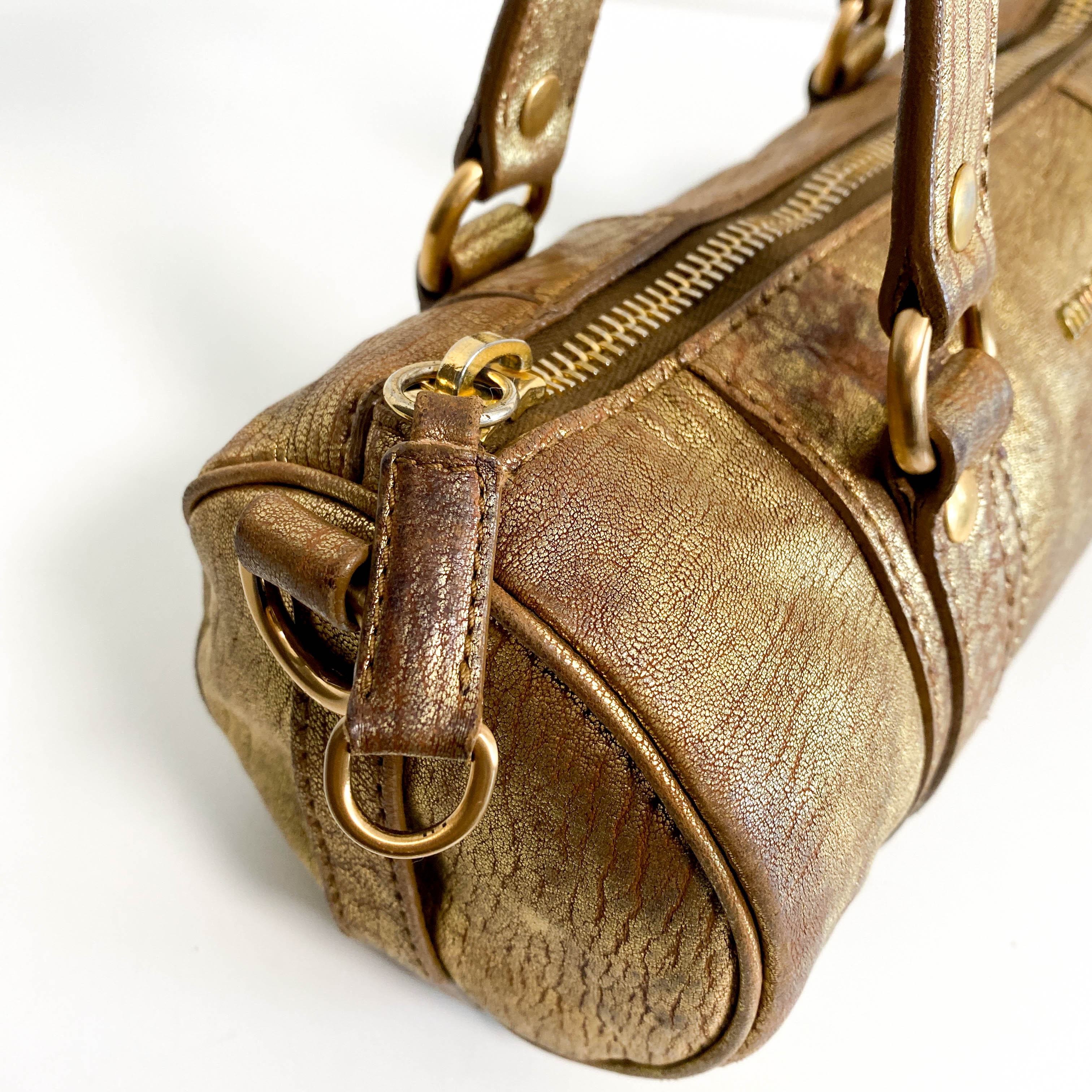 Vintage Gold Leather Handle Bag