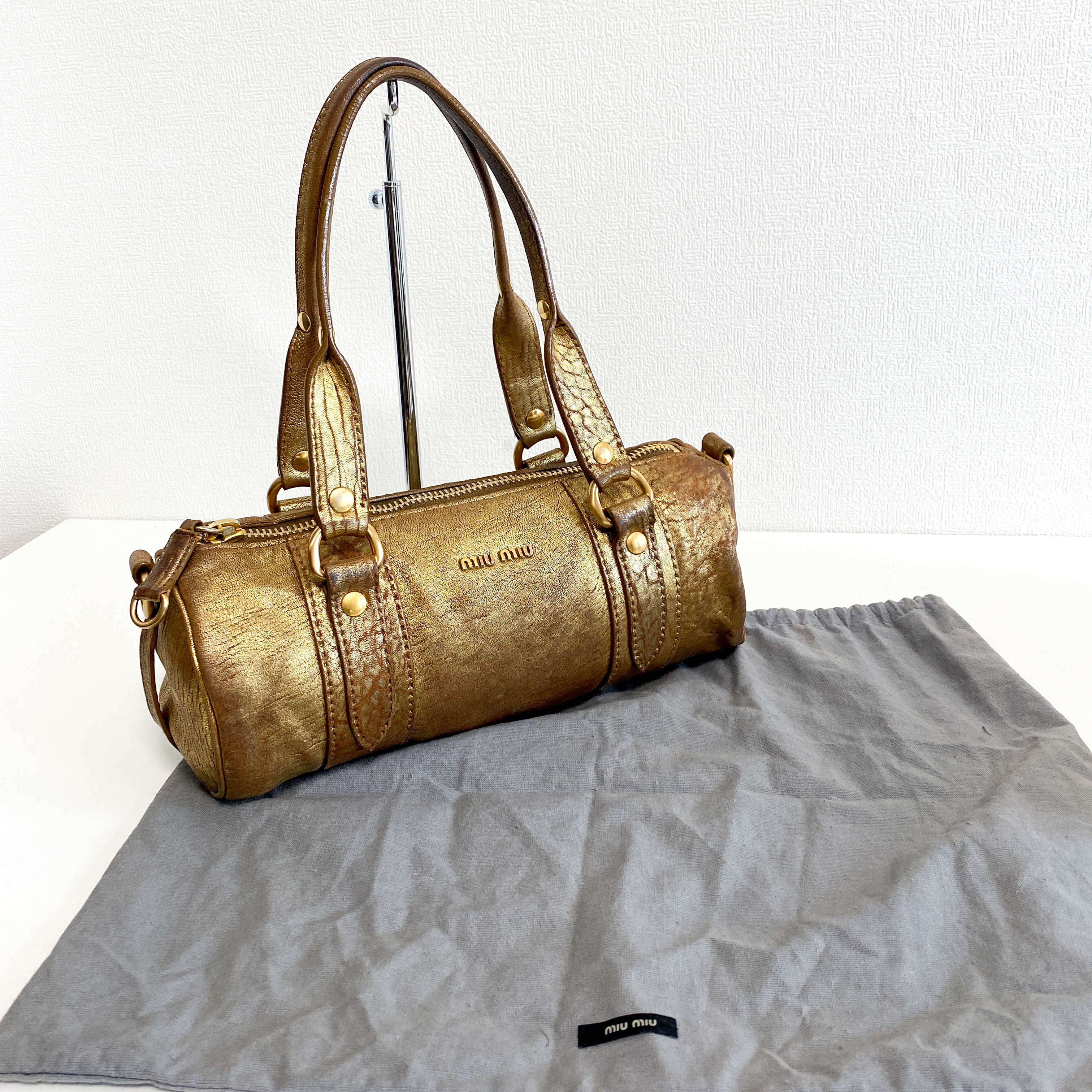 Vintage Gold Leather Handle Bag