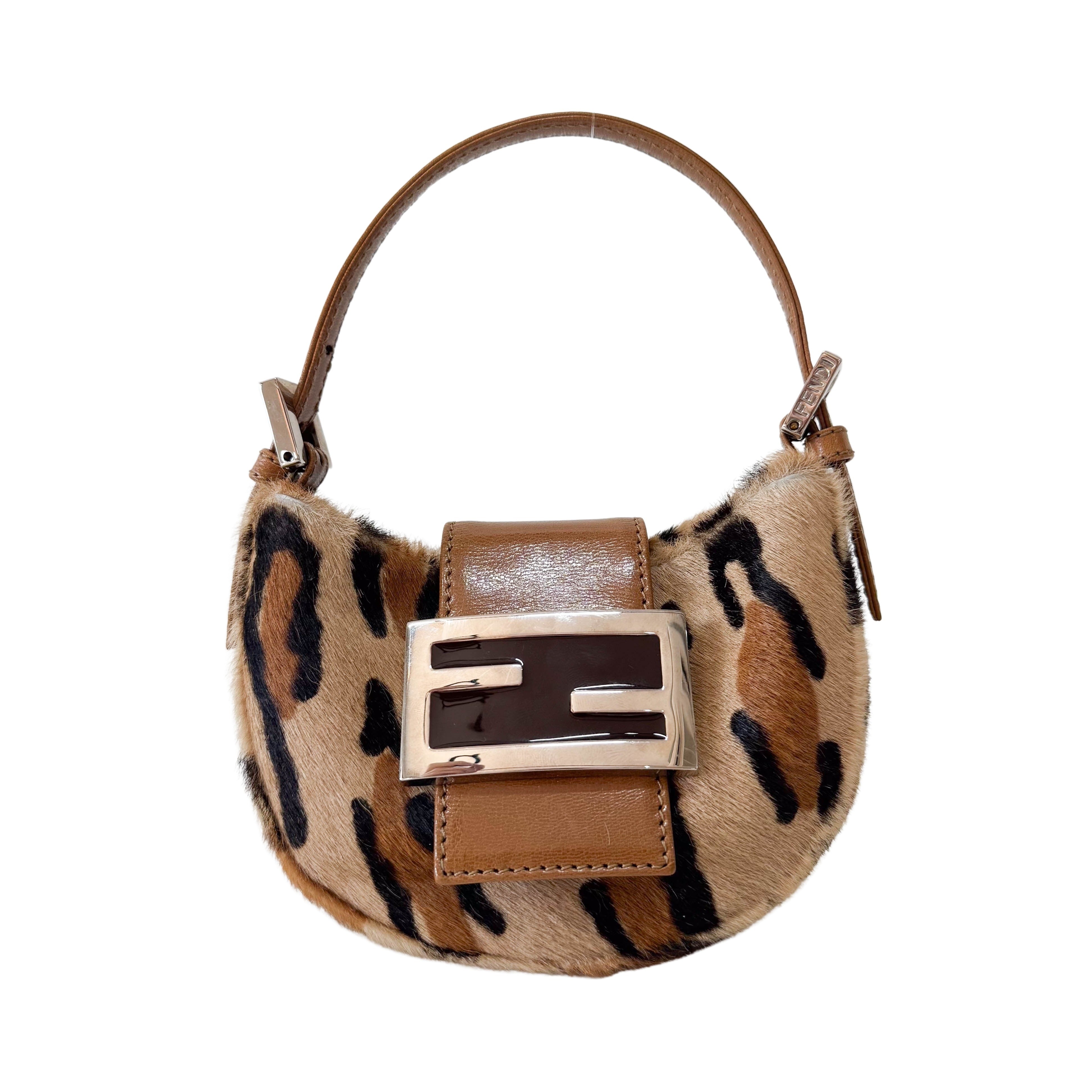 Mini Croissant Leopard Print Pony Hair Bag