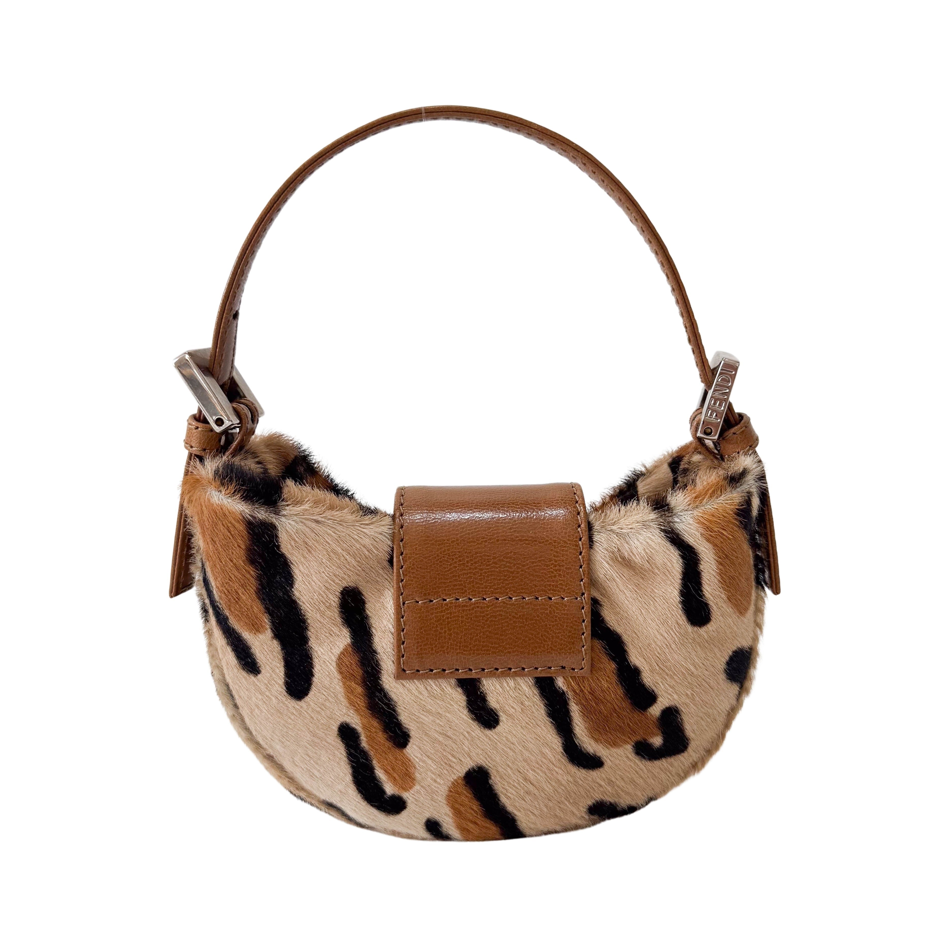 Mini Croissant Leopard Print Pony Hair Bag