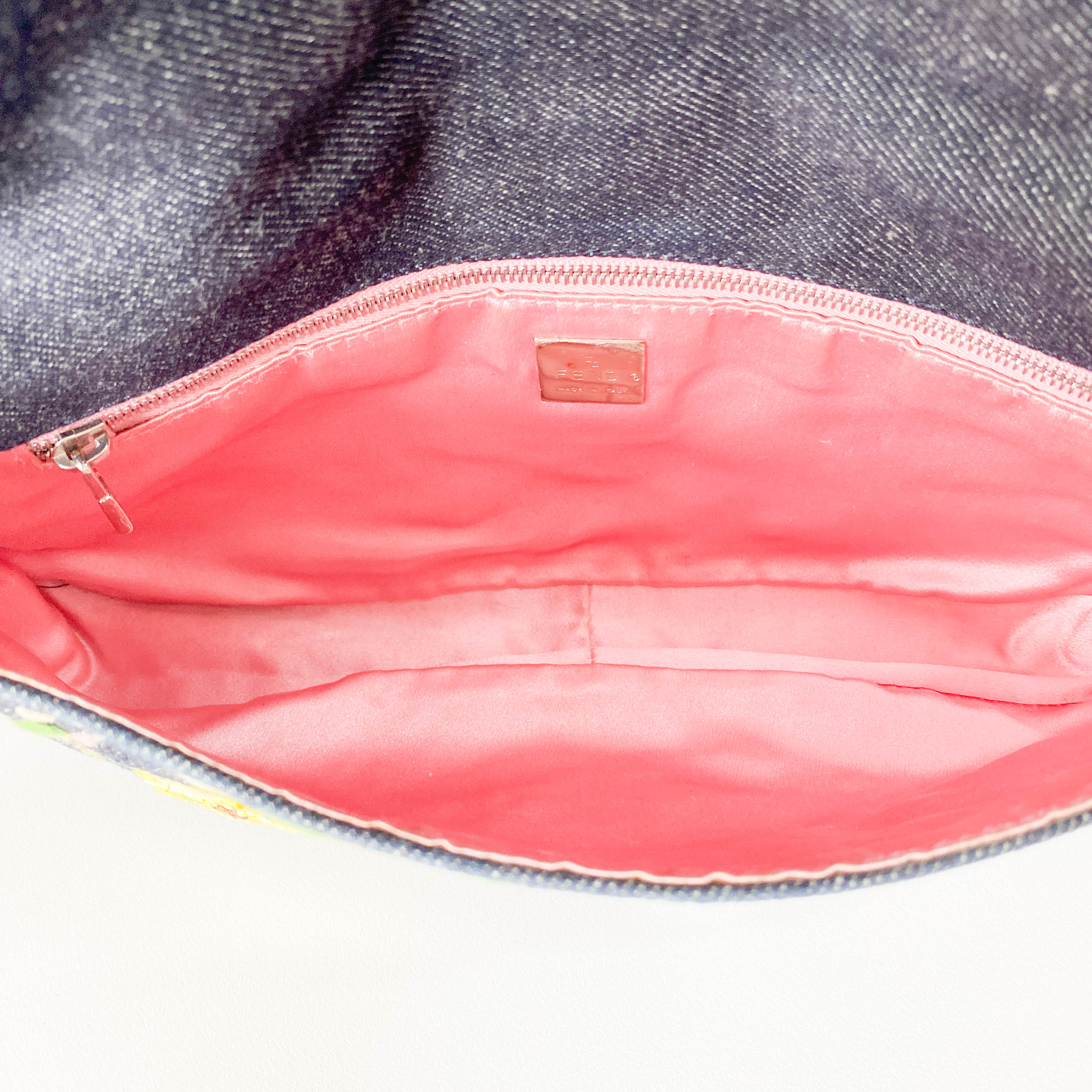 Limited Edition Embroidered Denim Baguette Shoulder Bag