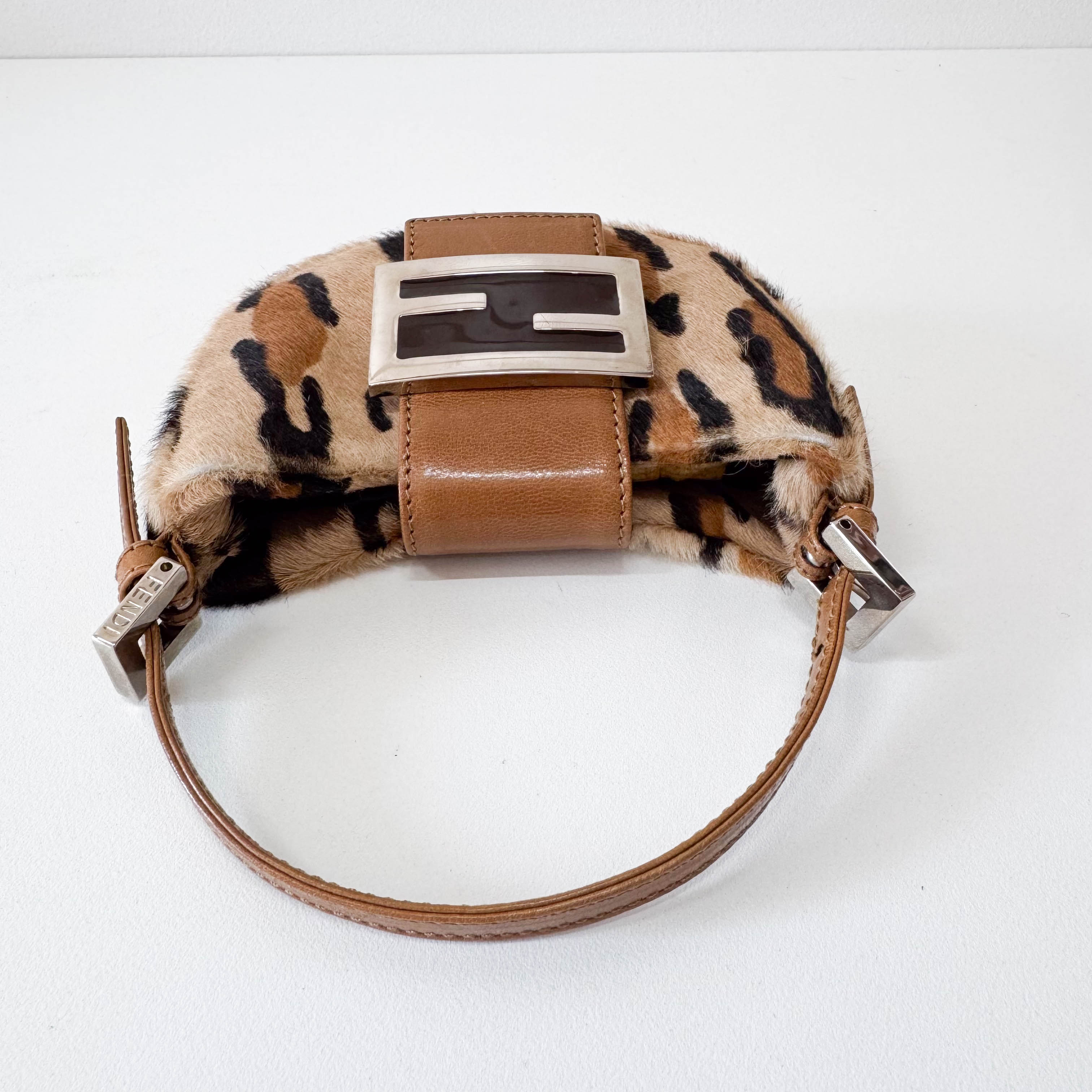 Mini Croissant Leopard Print Pony Hair Bag