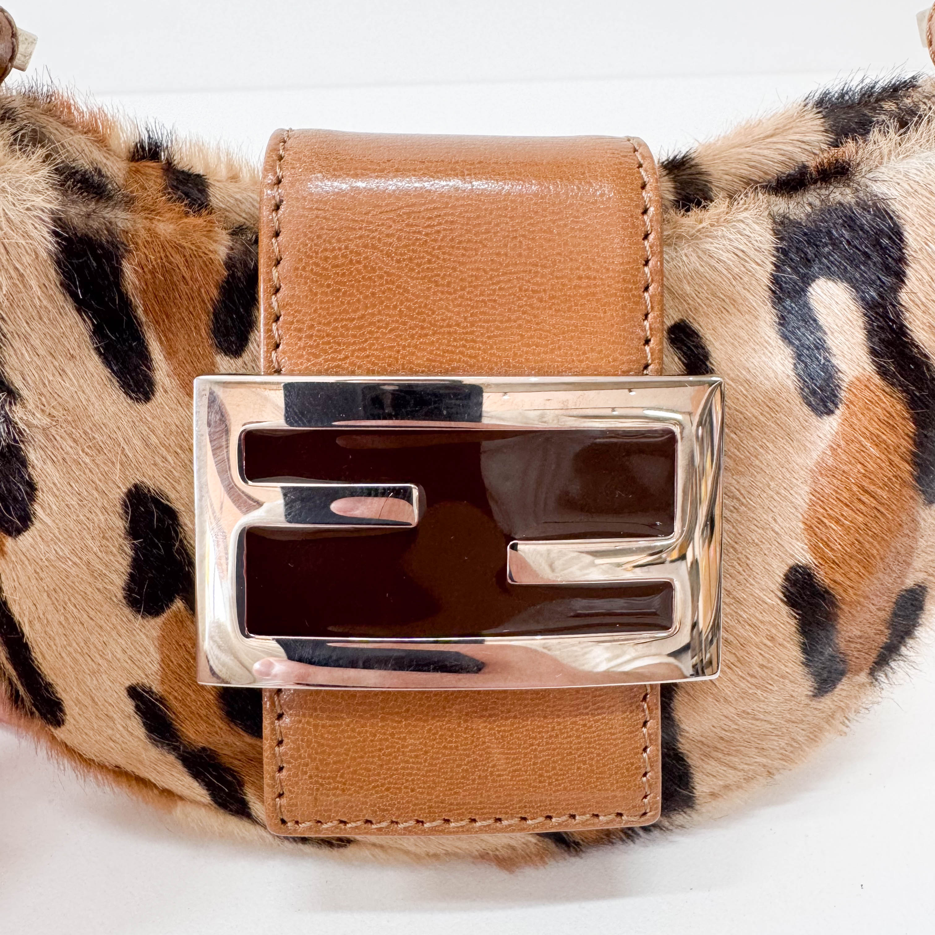Mini Croissant Leopard Print Pony Hair Bag