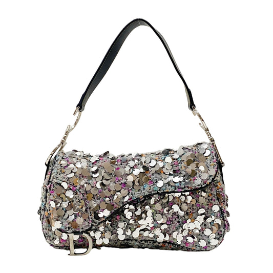 Double Saddle Wool Sequin Shoulder Bag