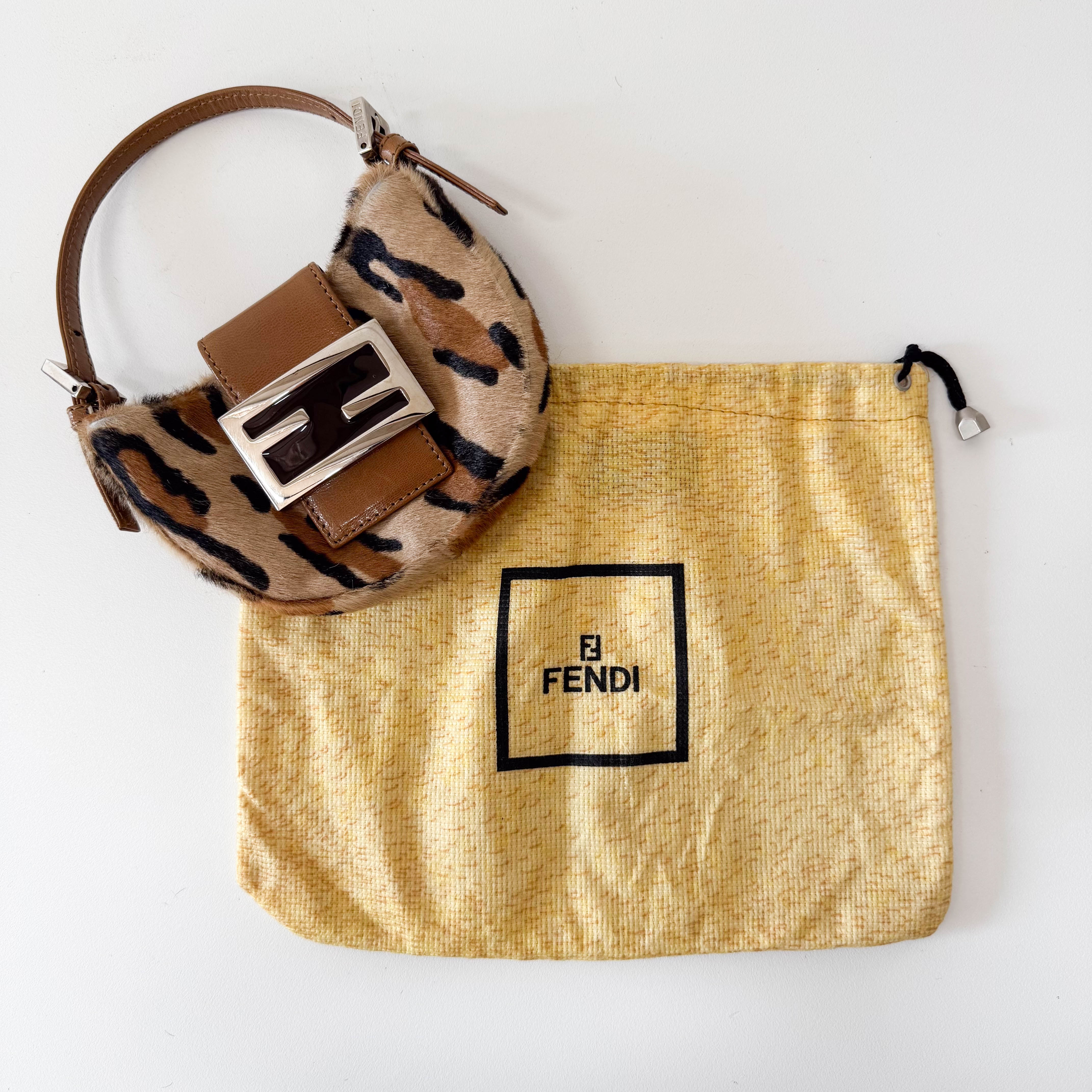 Mini Croissant Leopard Print Pony Hair Bag