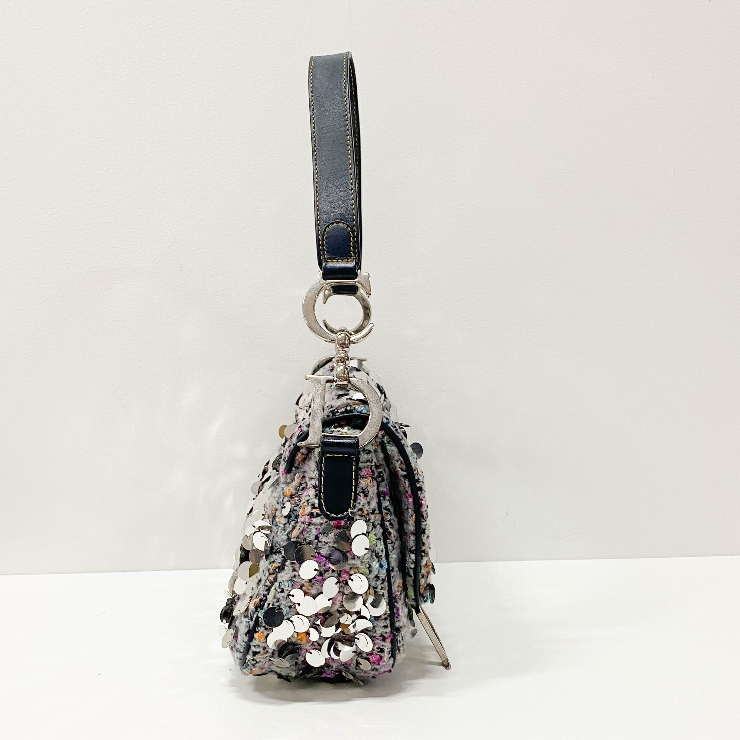 Double Saddle Wool Sequin Shoulder Bag