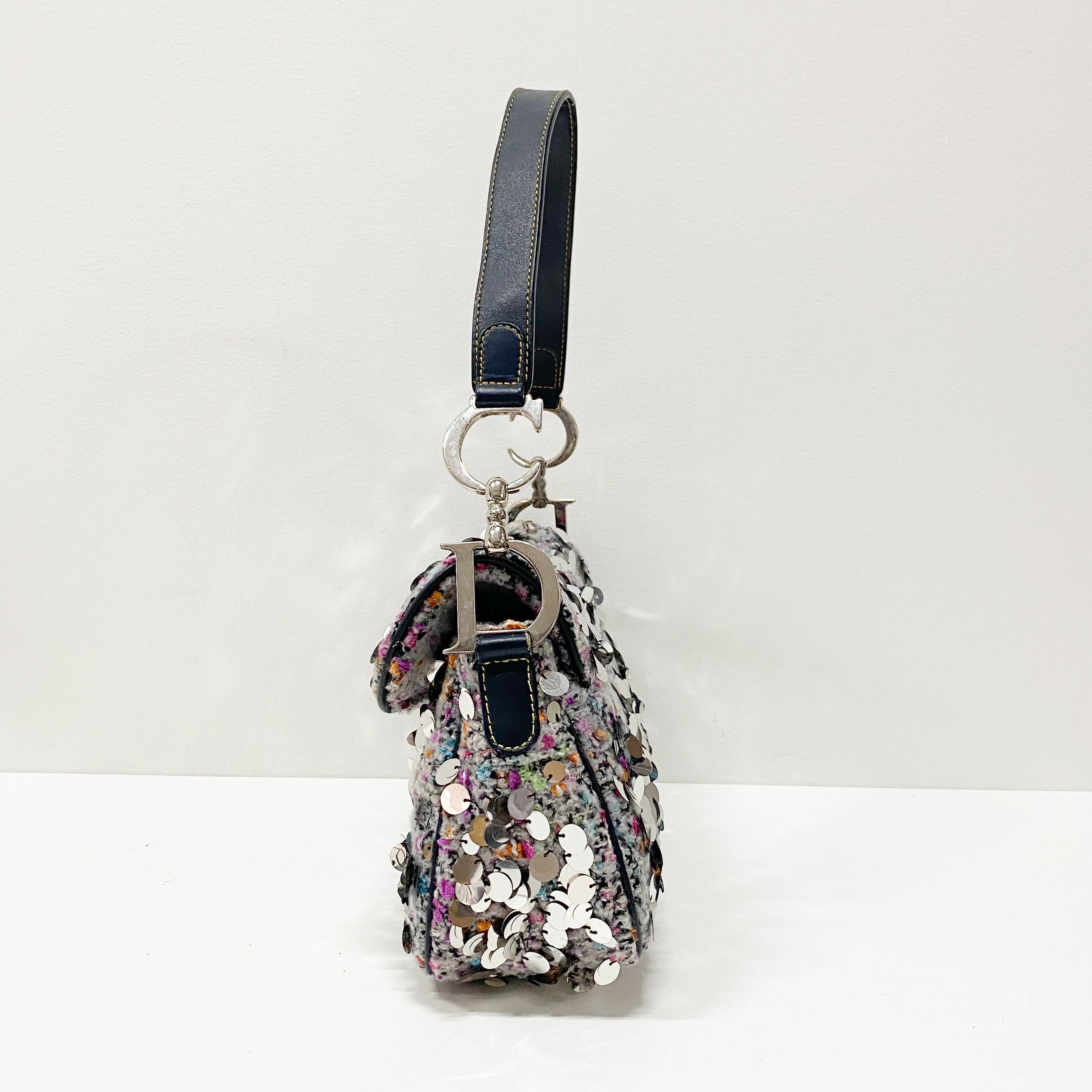 Double Saddle Wool Sequin Shoulder Bag