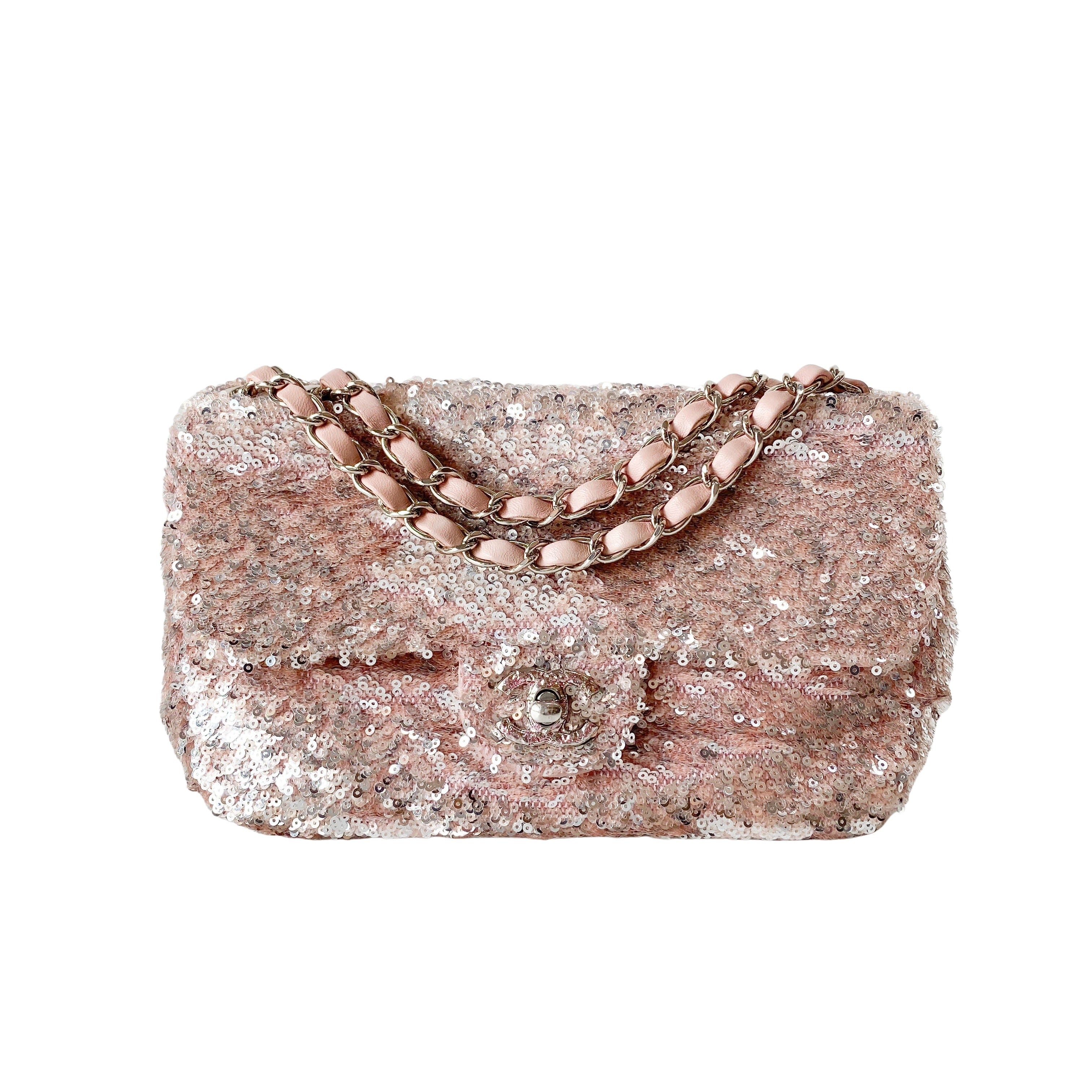 Timeless Classic Small Rose-gold Sequin Bag with Glitter CC Lock