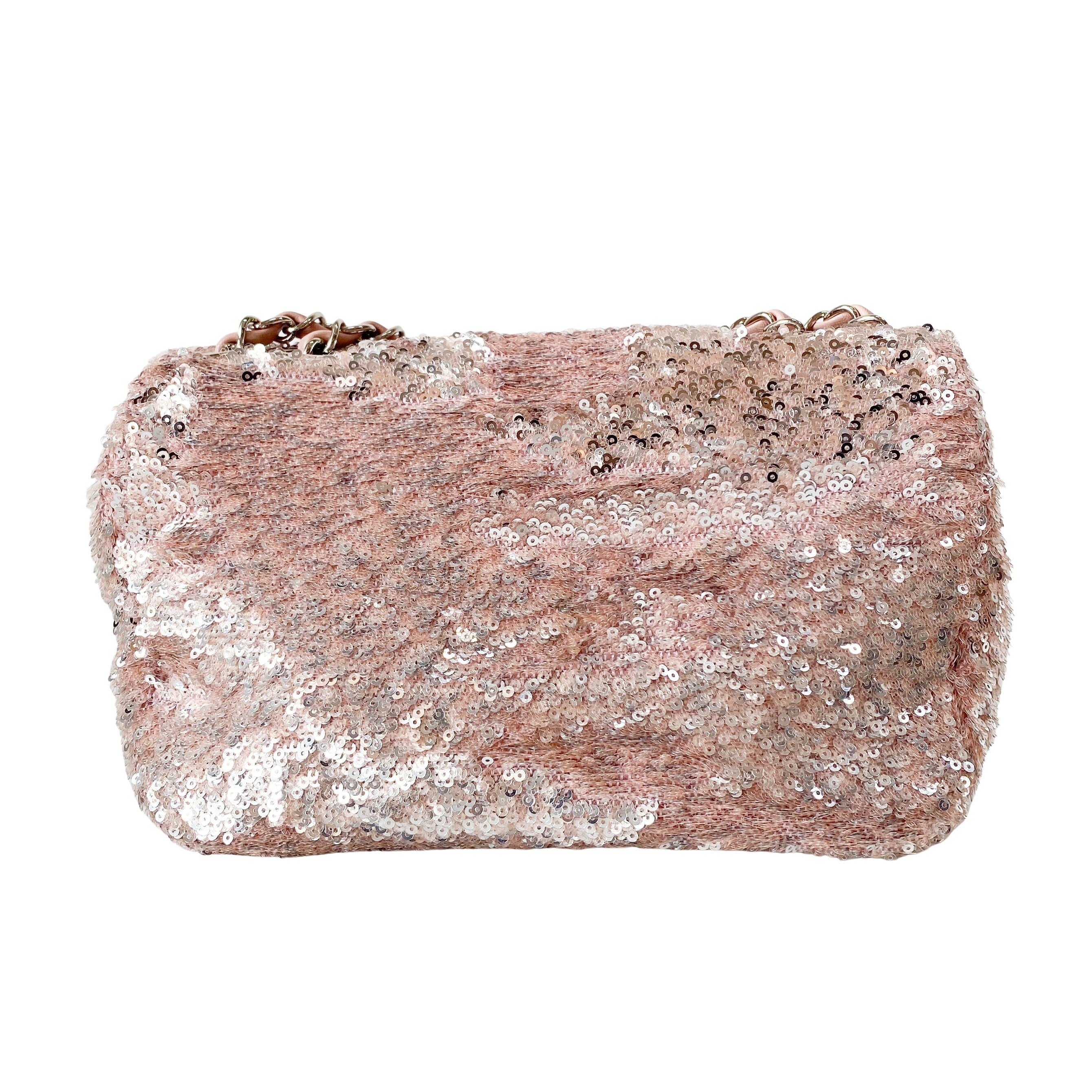 Timeless Classic Small Rose-gold Sequin Bag with Glitter CC Lock