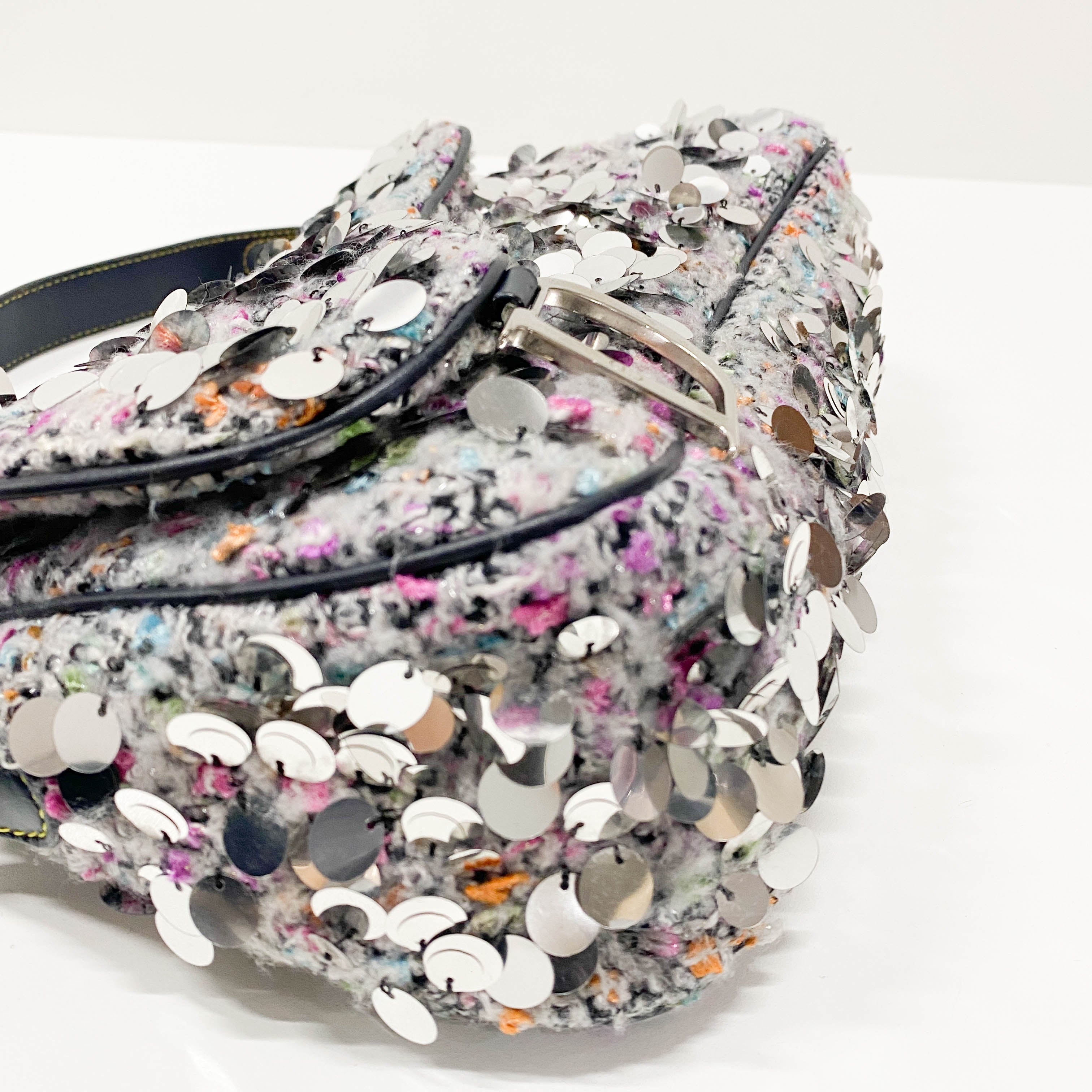 Double Saddle Wool Sequin Shoulder Bag