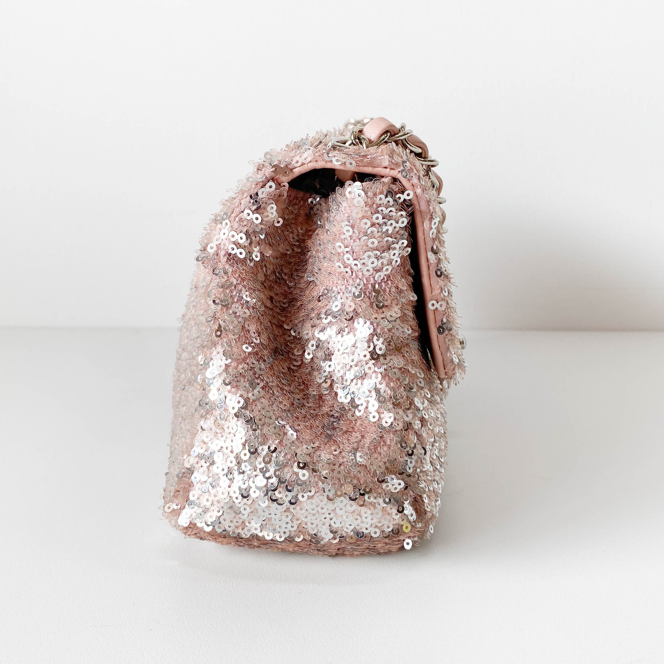 Timeless Classic Small Rose-gold Sequin Bag with Glitter CC Lock