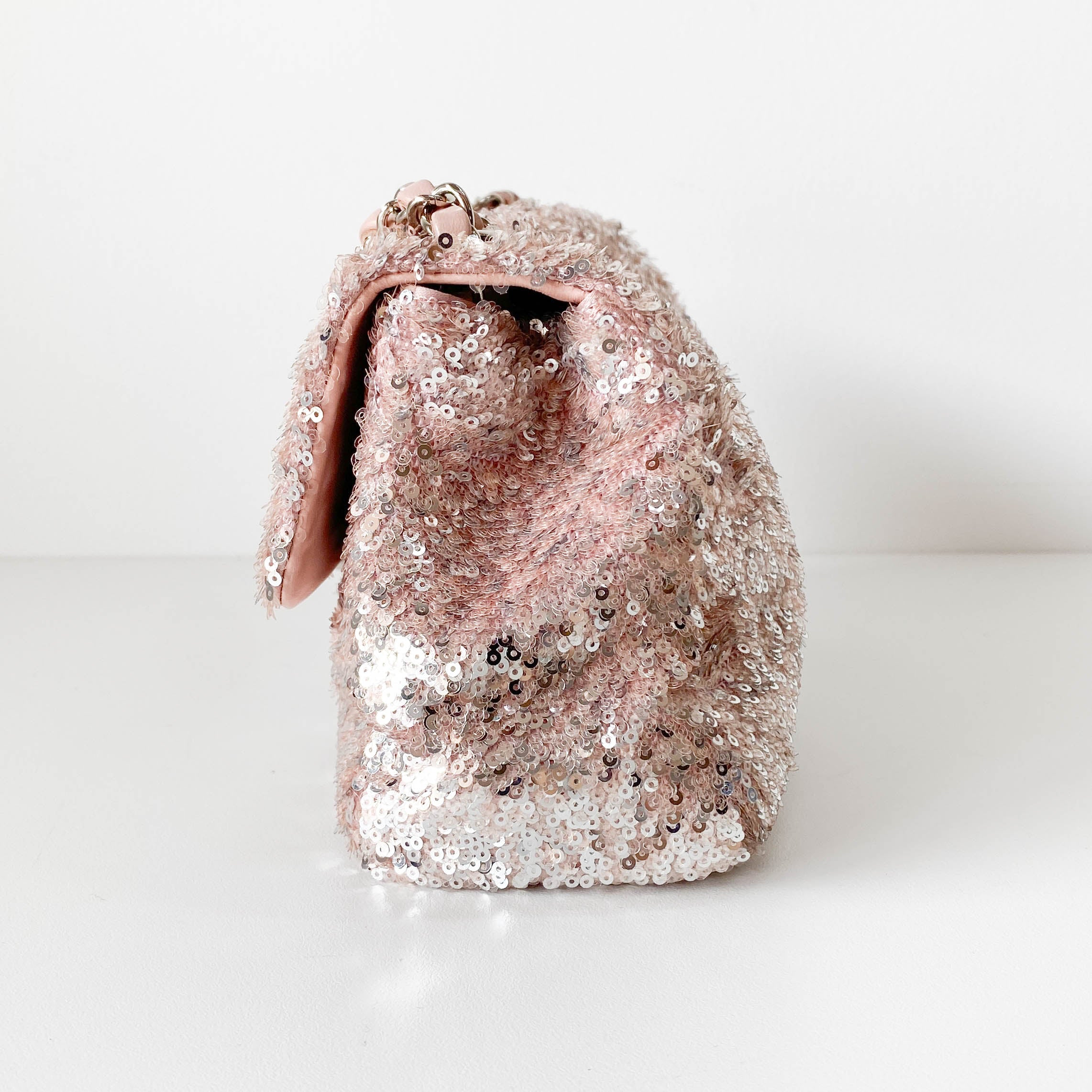 Timeless Classic Small Rose-gold Sequin Bag with Glitter CC Lock