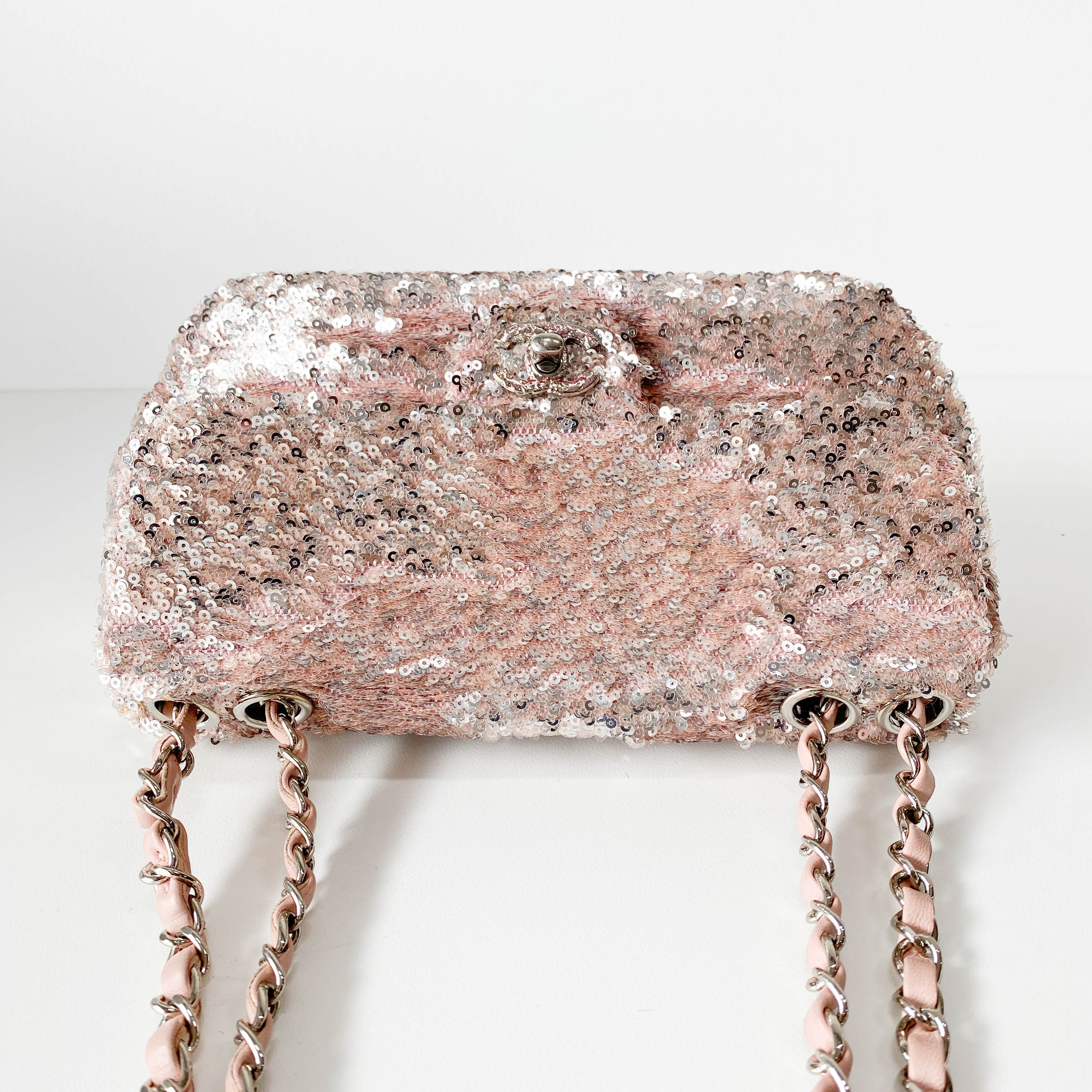 Timeless Classic Small Rose-gold Sequin Bag with Glitter CC Lock