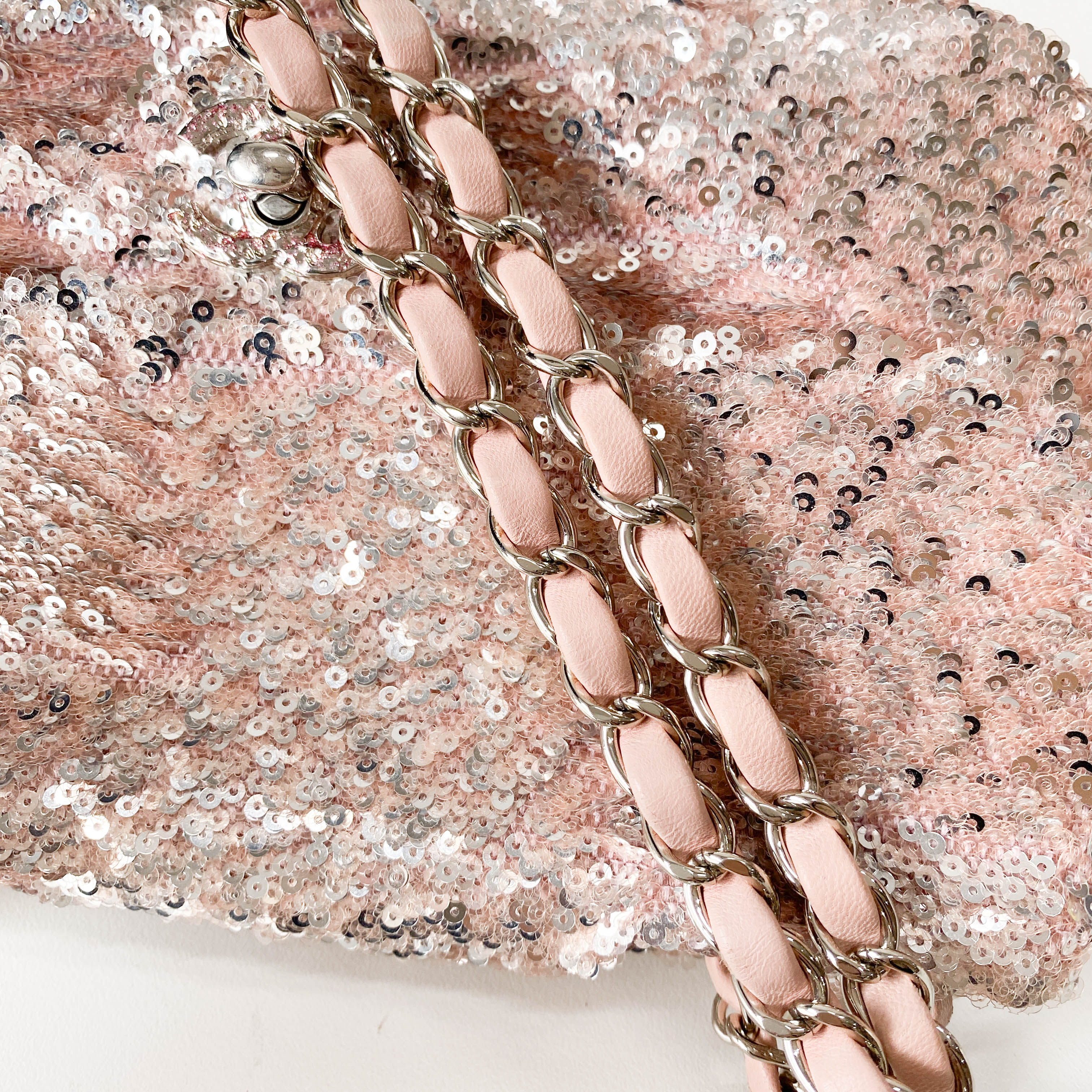 Timeless Classic Small Rose-gold Sequin Bag with Glitter CC Lock