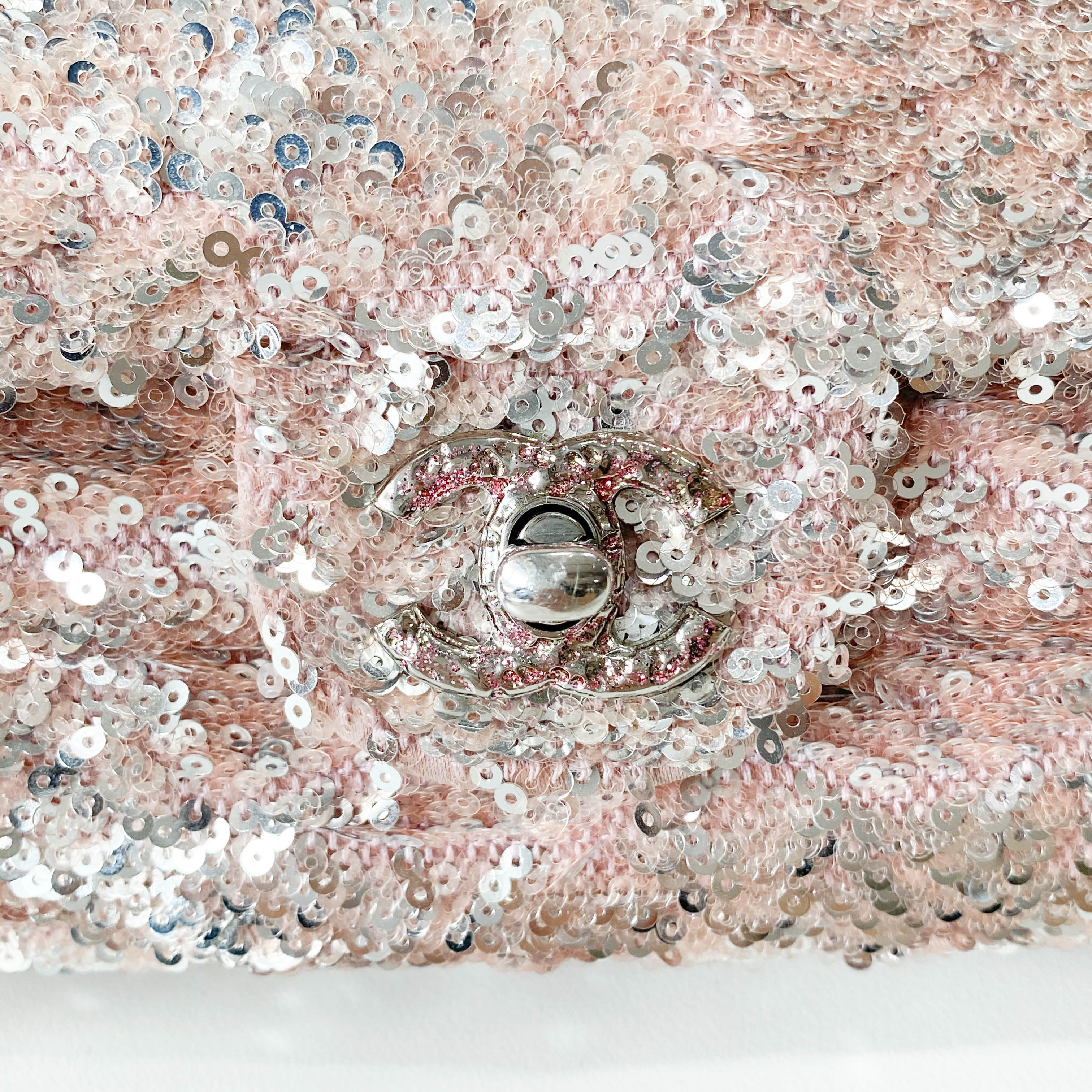 Timeless Classic Small Rose-gold Sequin Bag with Glitter CC Lock
