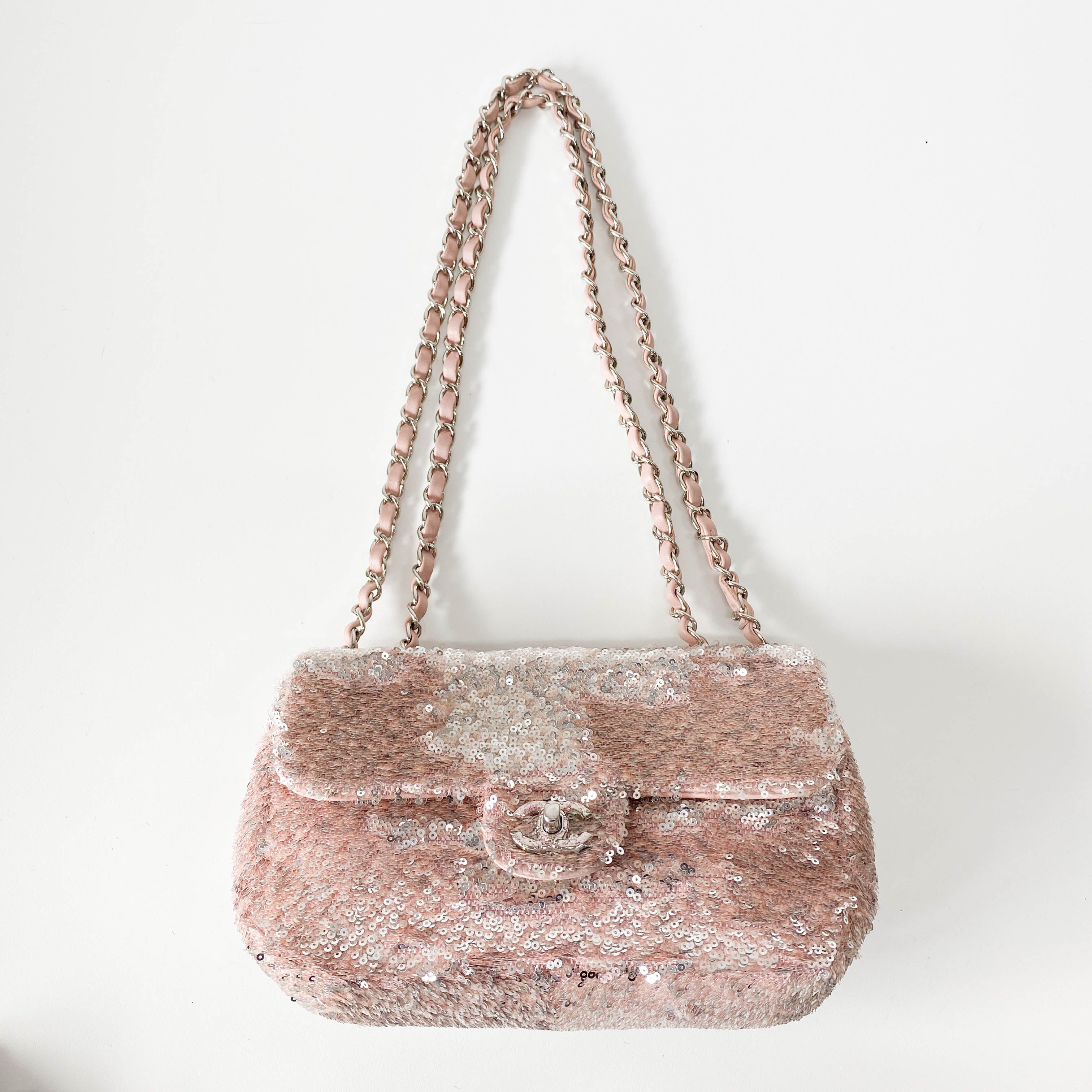 Timeless Classic Small Rose-gold Sequin Bag with Glitter CC Lock