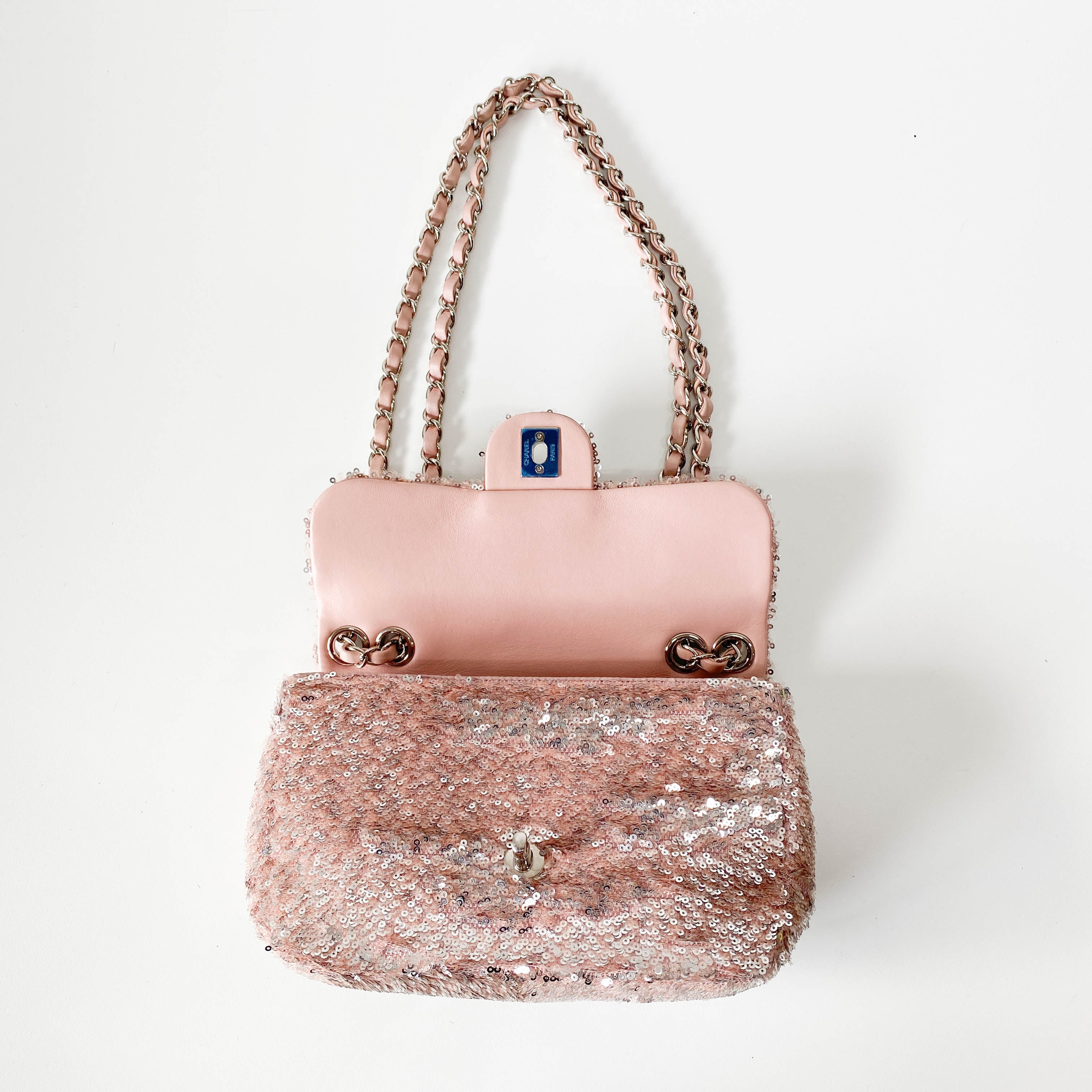 Timeless Classic Small Rose-gold Sequin Bag with Glitter CC Lock