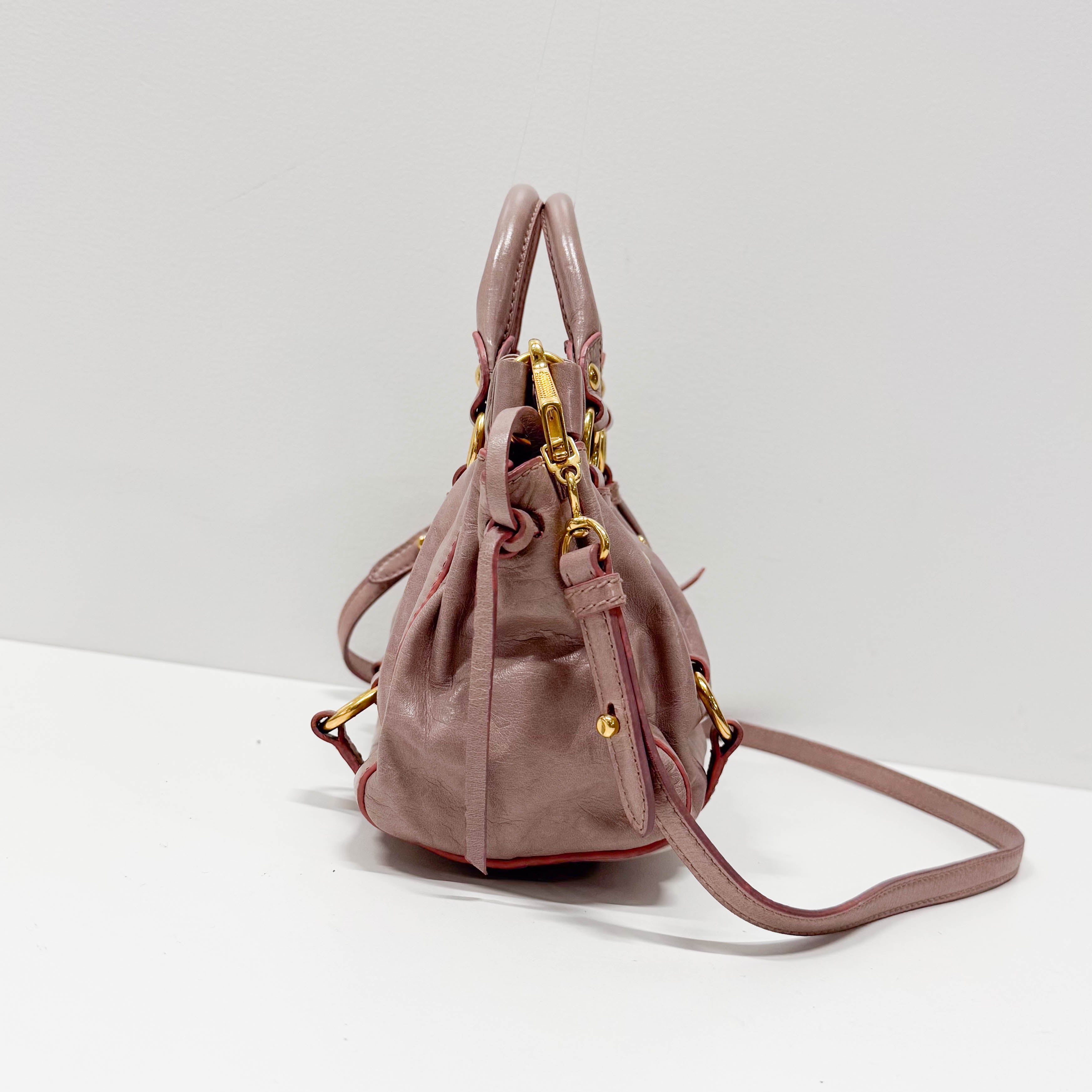 MIU MIU Vitello Pink Calfskin Leather Two Way Bag – HIVE