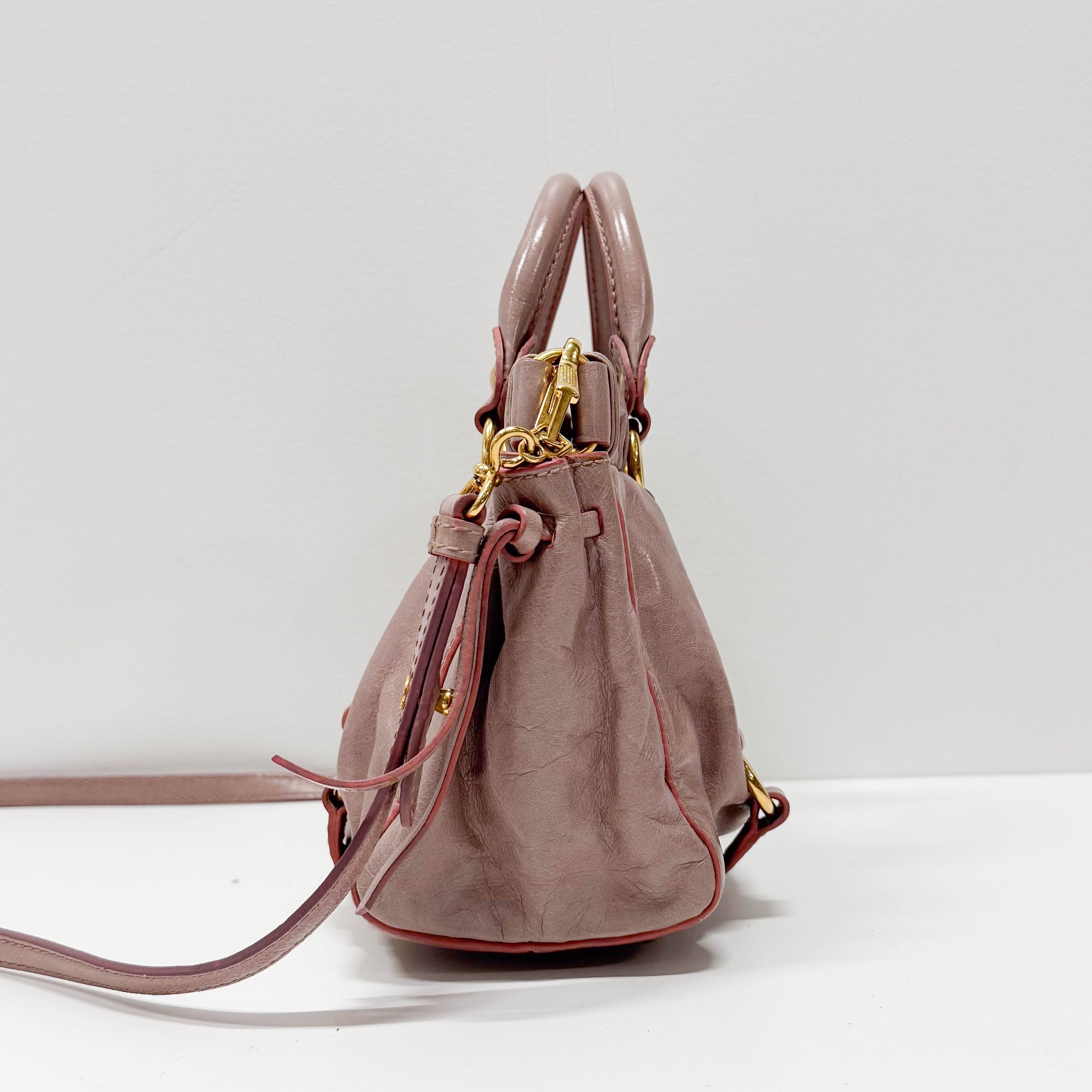 Vitello Pink Calfskin Leather Two Way Bag