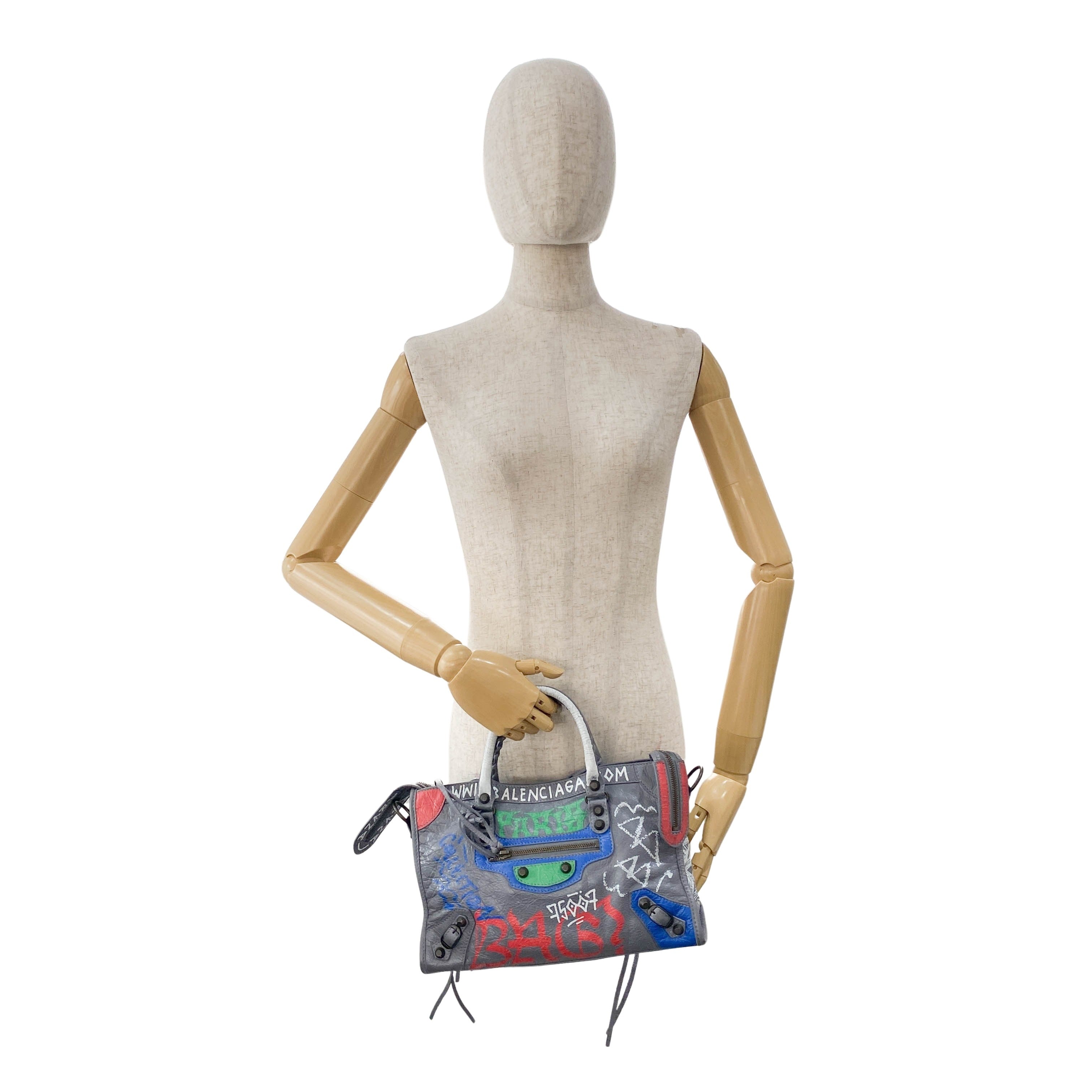 Balenciaga Gray Leather Graffiti Handbag