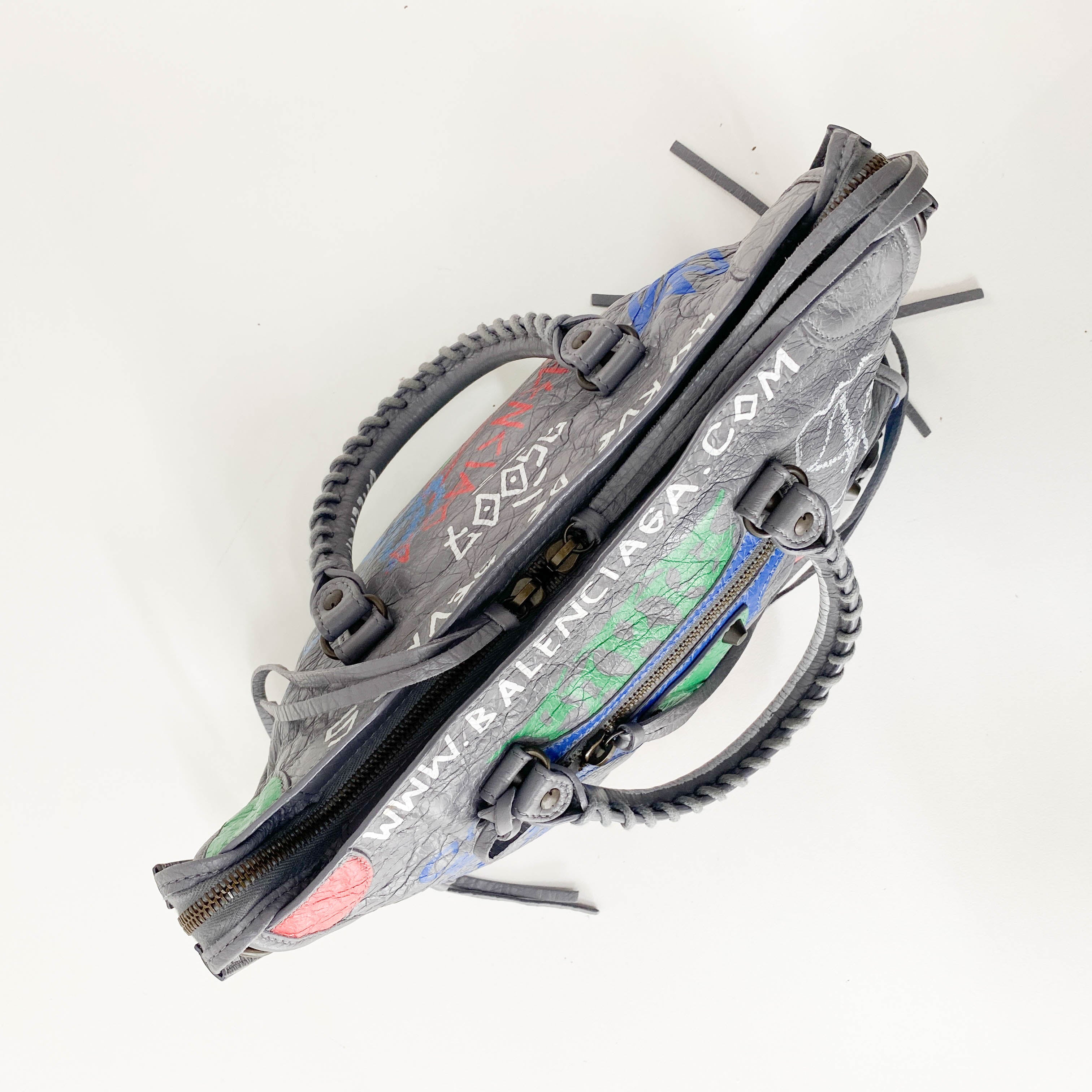 Balenciaga Gray Leather Graffiti Handbag