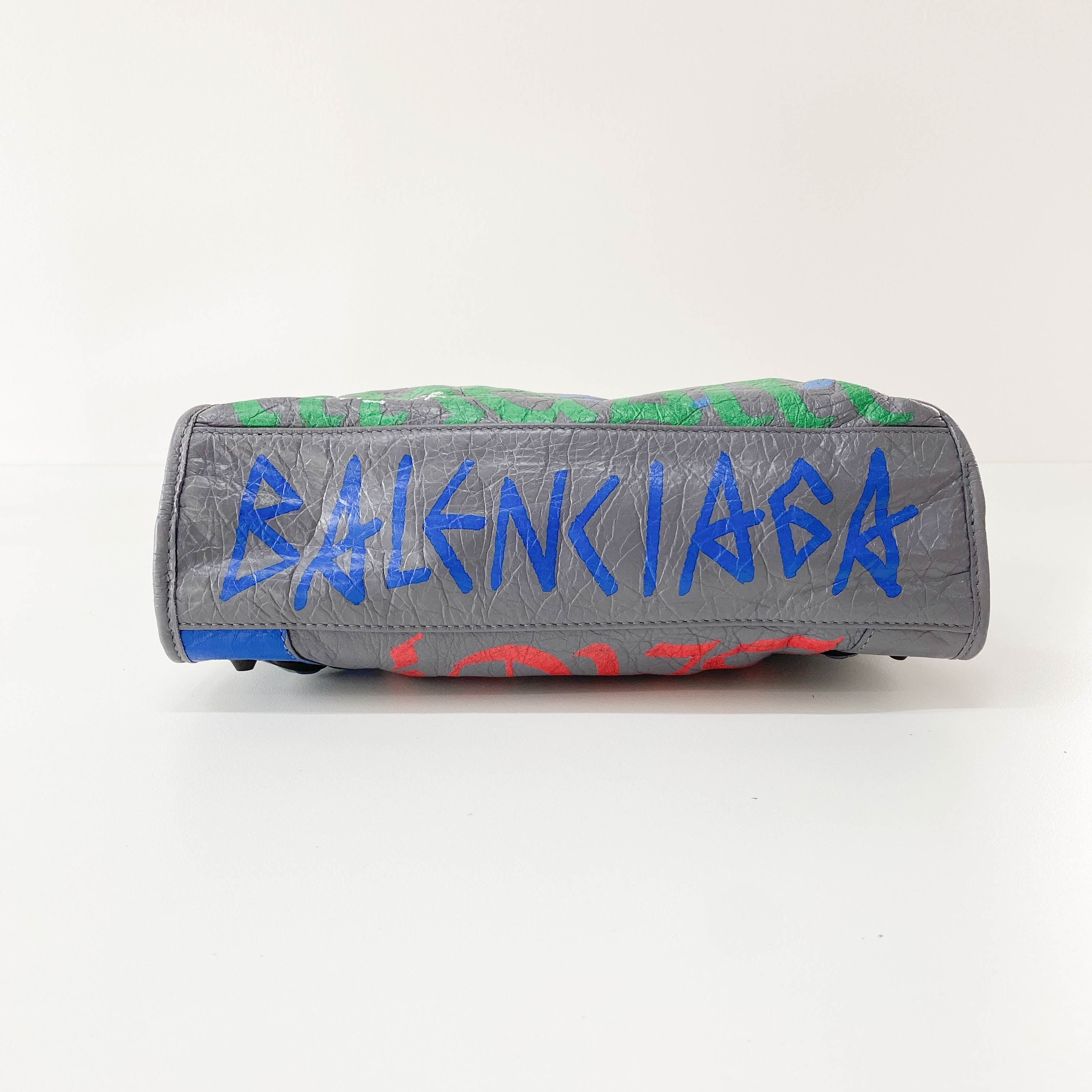 Balenciaga Gray Leather Graffiti Handbag