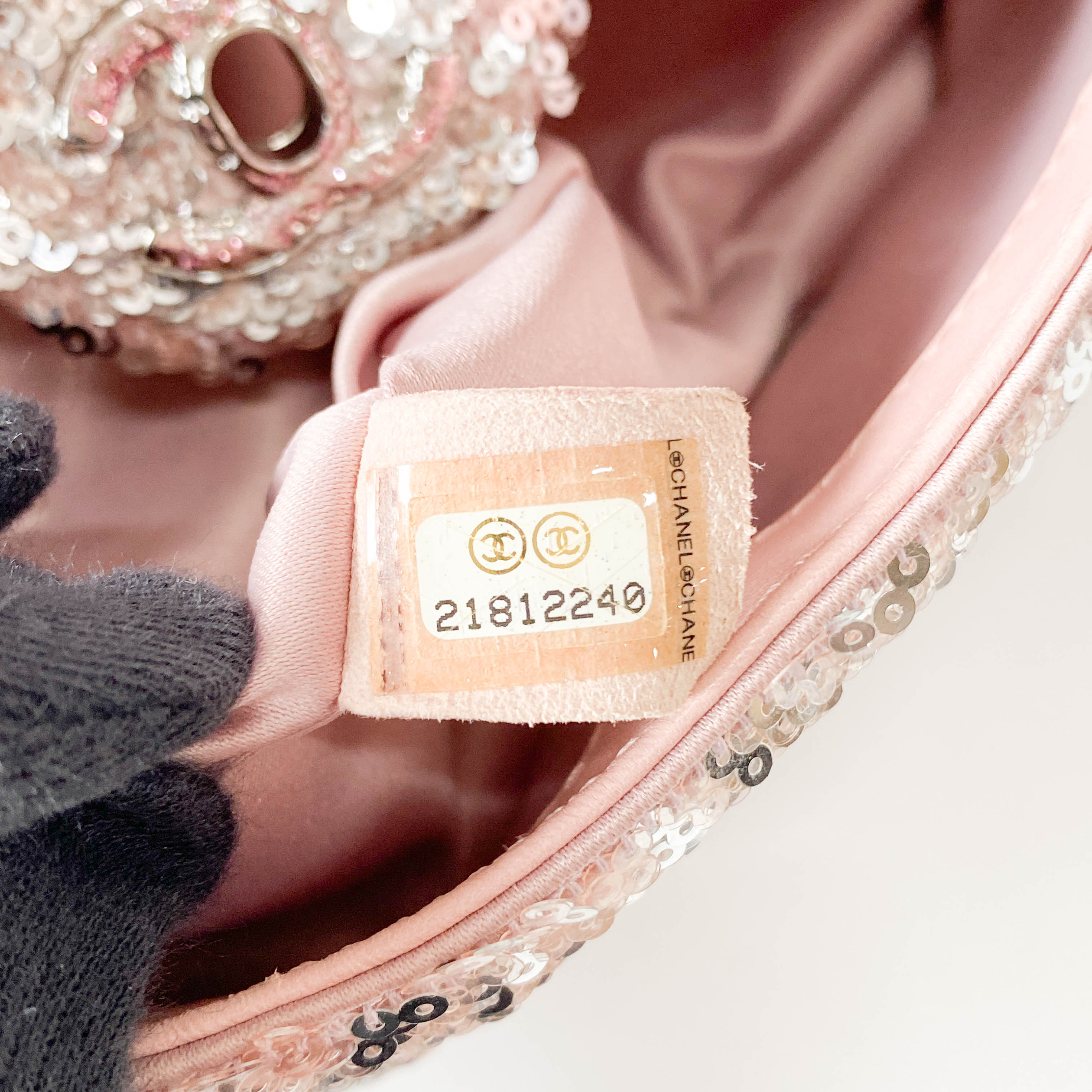 Timeless Classic Small Rose-gold Sequin Bag with Glitter CC Lock