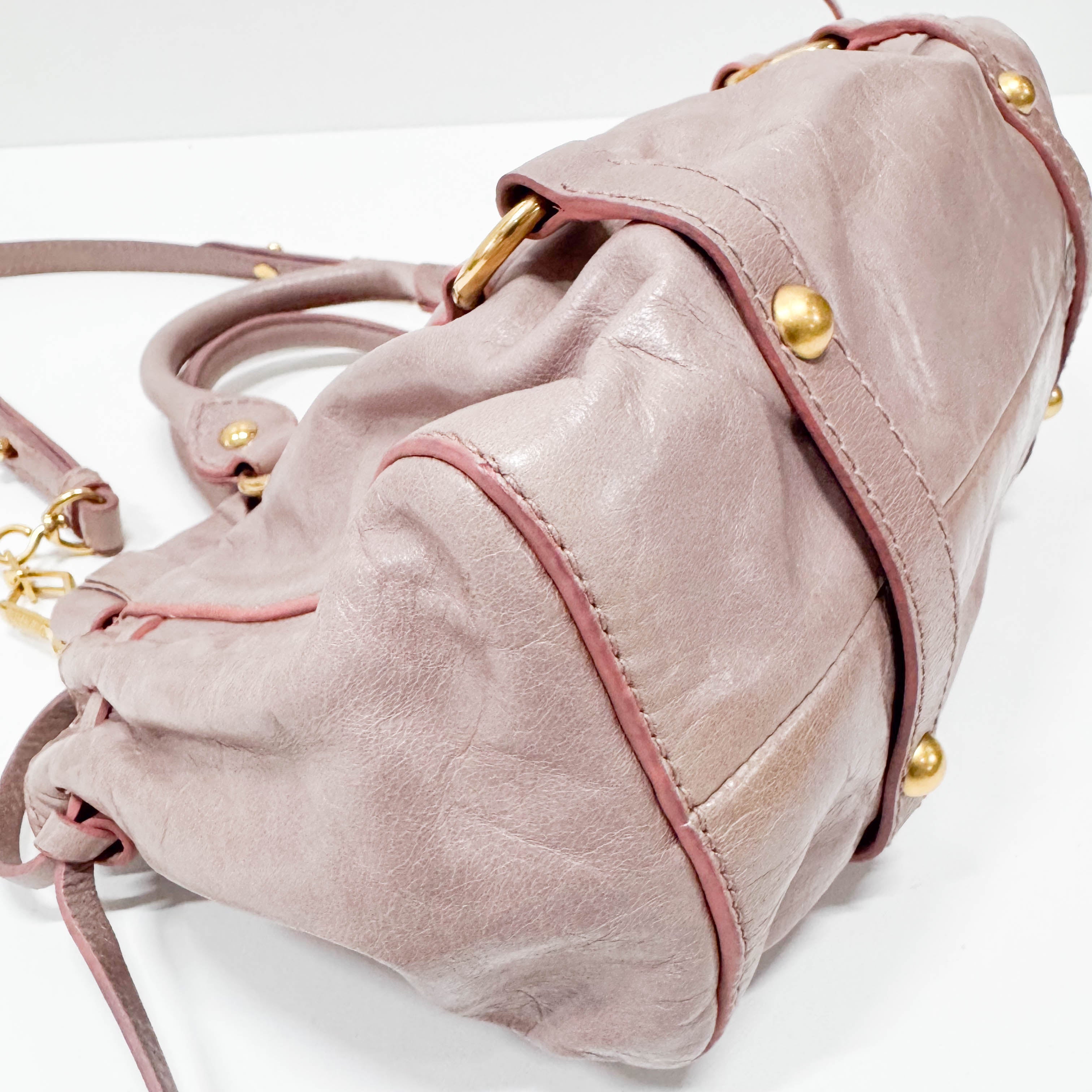 Vitello Pink Calfskin Leather Two Way Bag