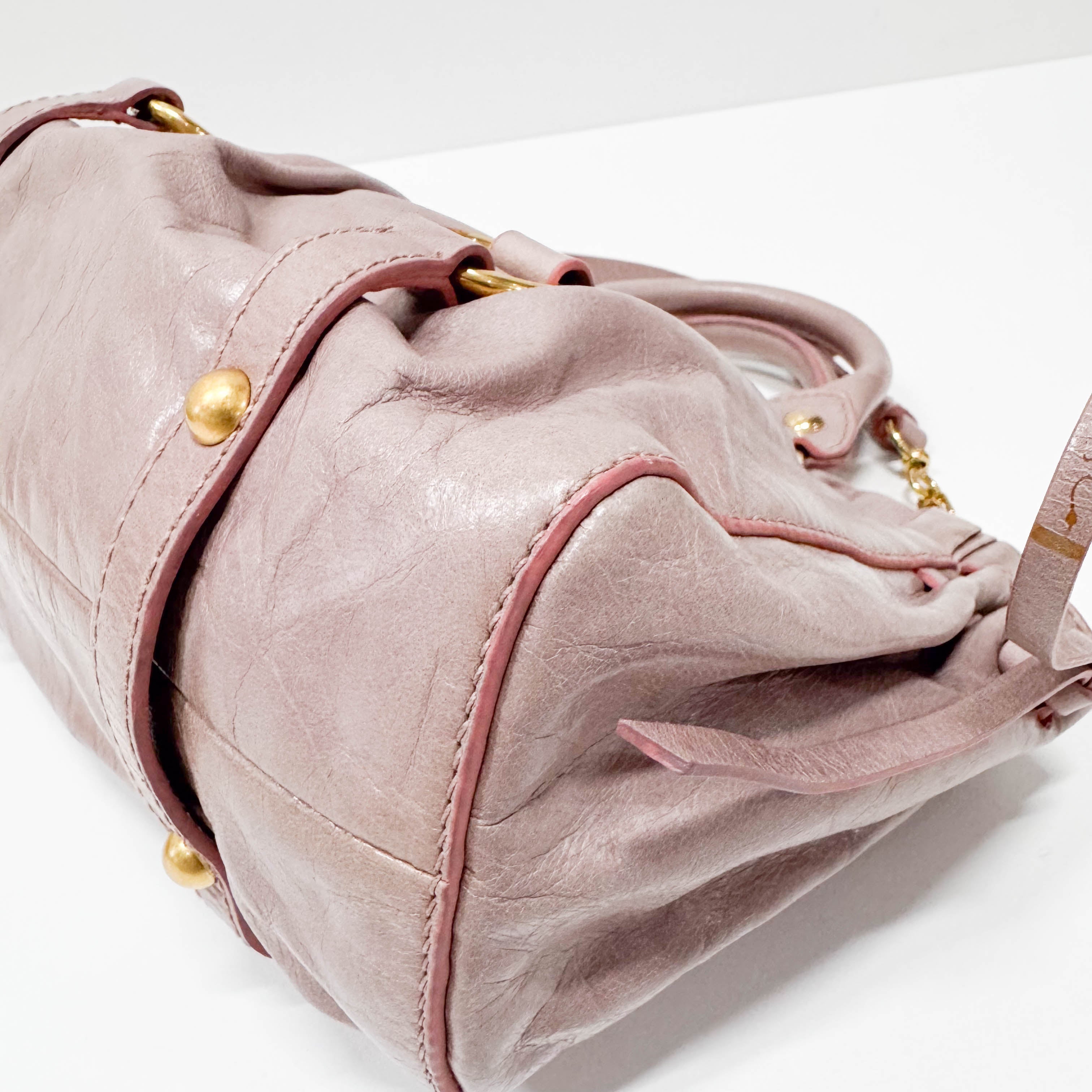 Vitello Pink Calfskin Leather Two Way Bag