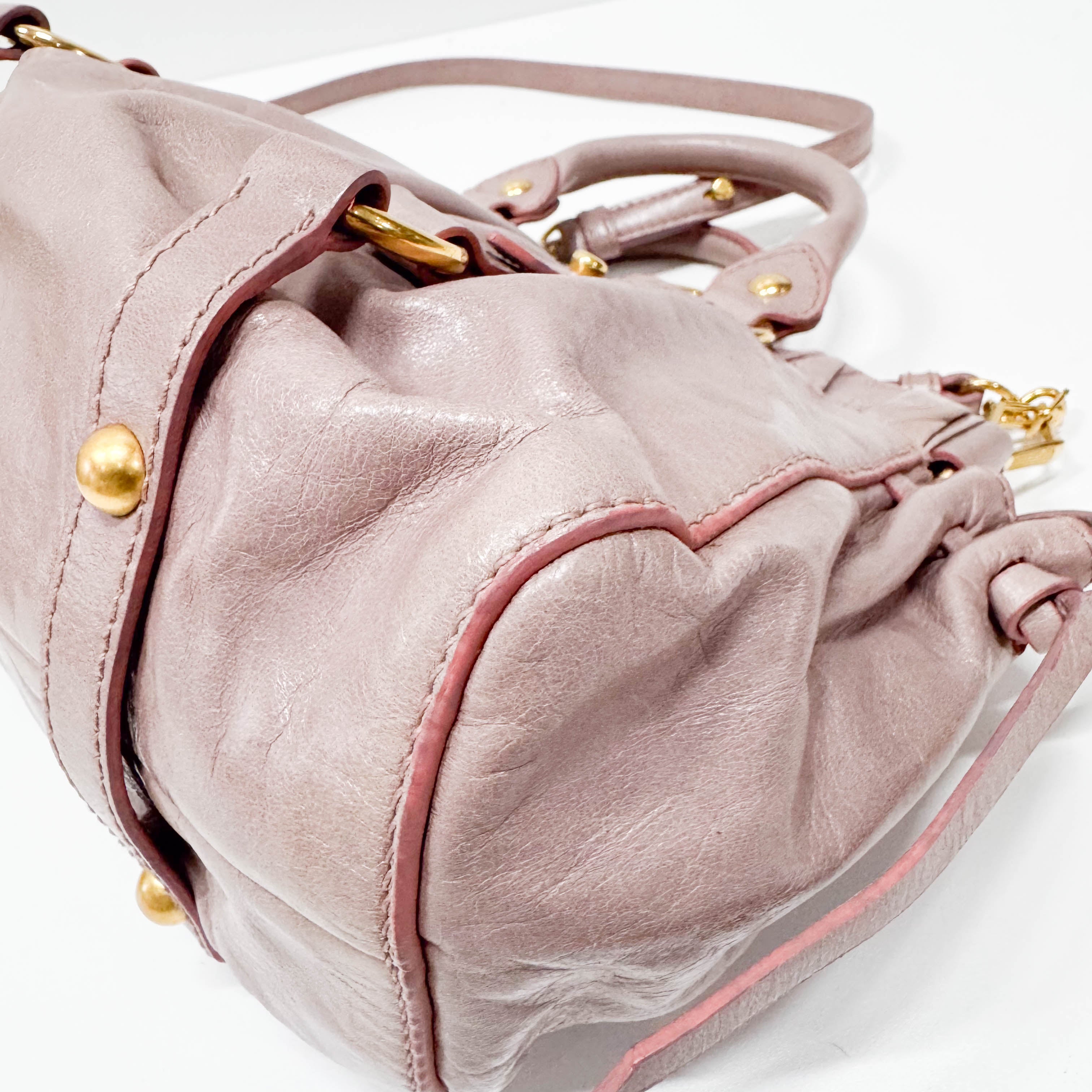 Vitello Pink Calfskin Leather Two Way Bag