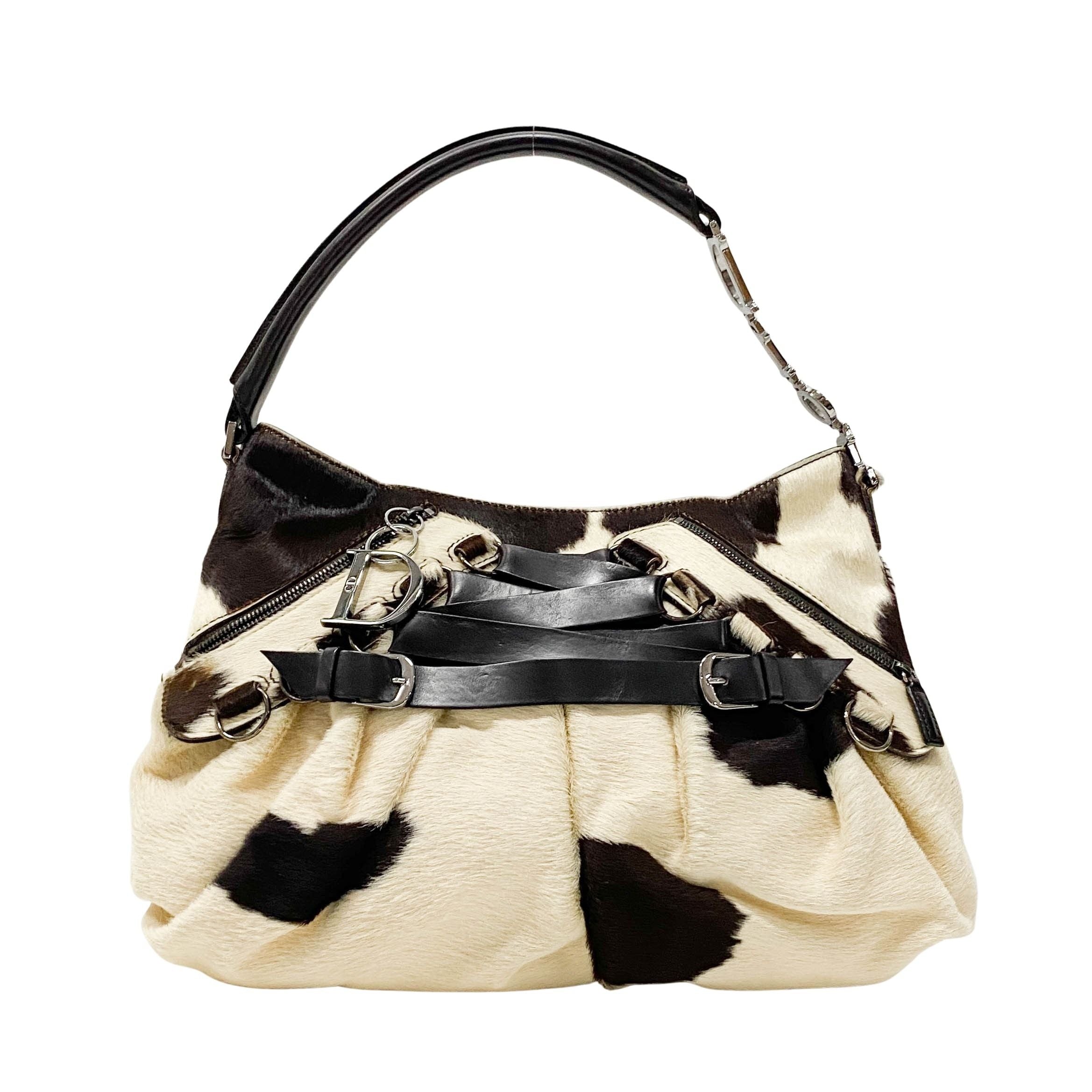 White & Black Cow Print Pony Hair Shoulder Bag
