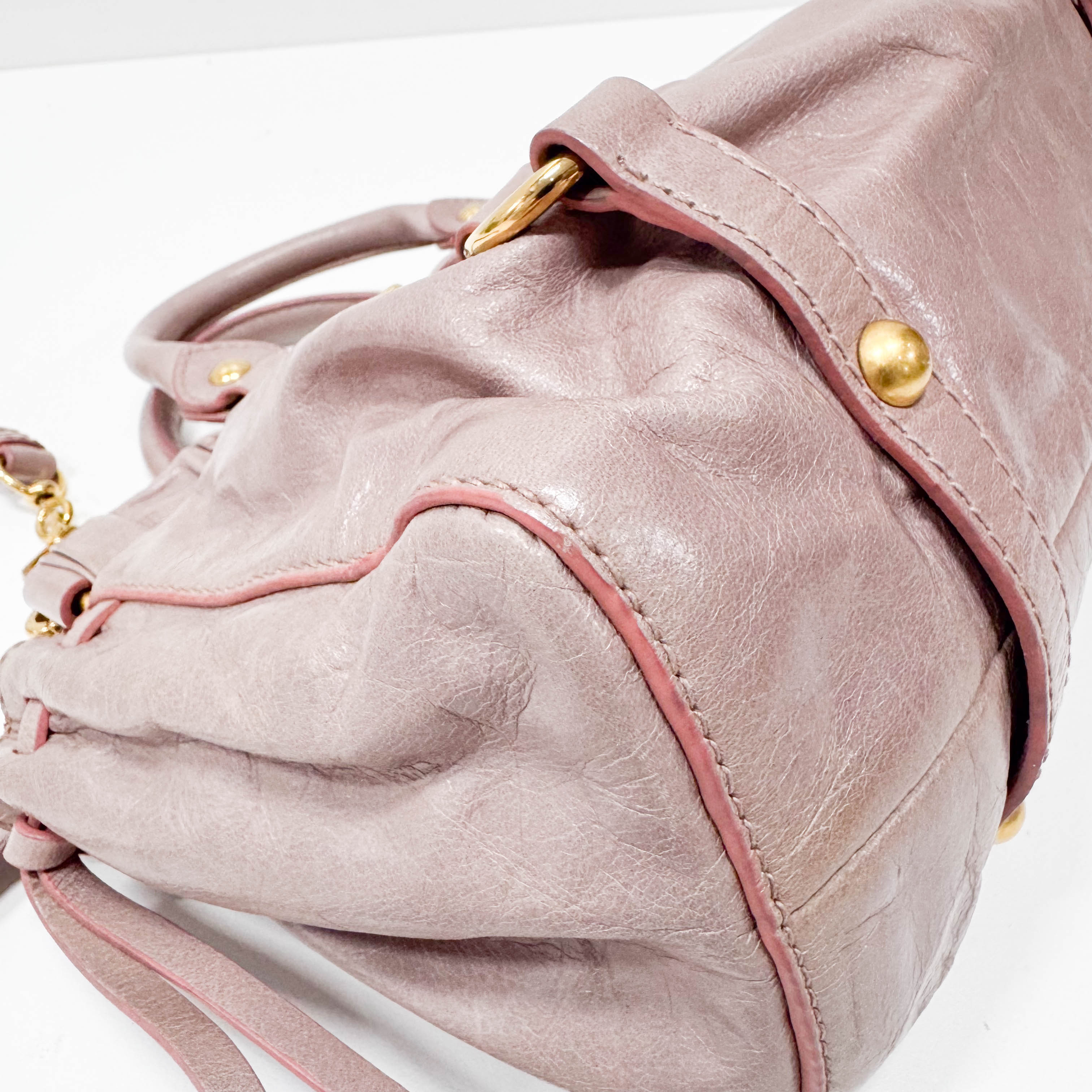 Vitello Pink Calfskin Leather Two Way Bag