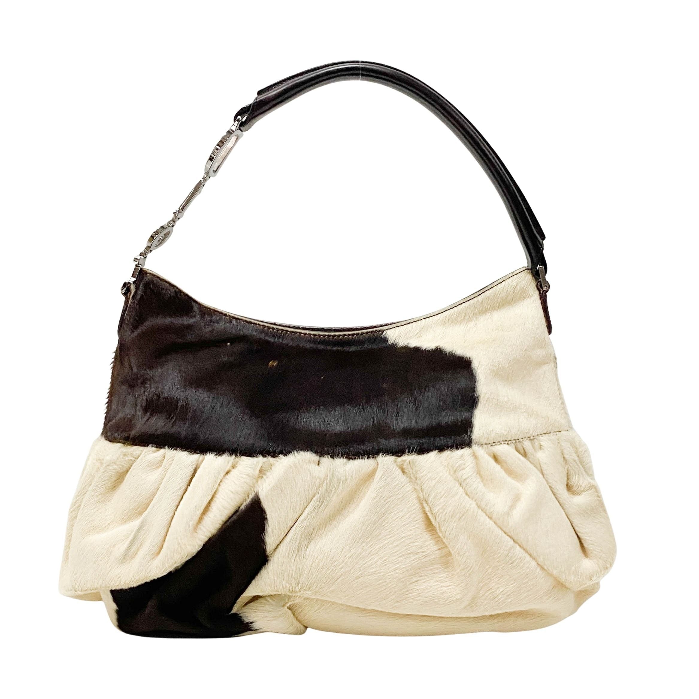 White & Black Cow Print Pony Hair Shoulder Bag