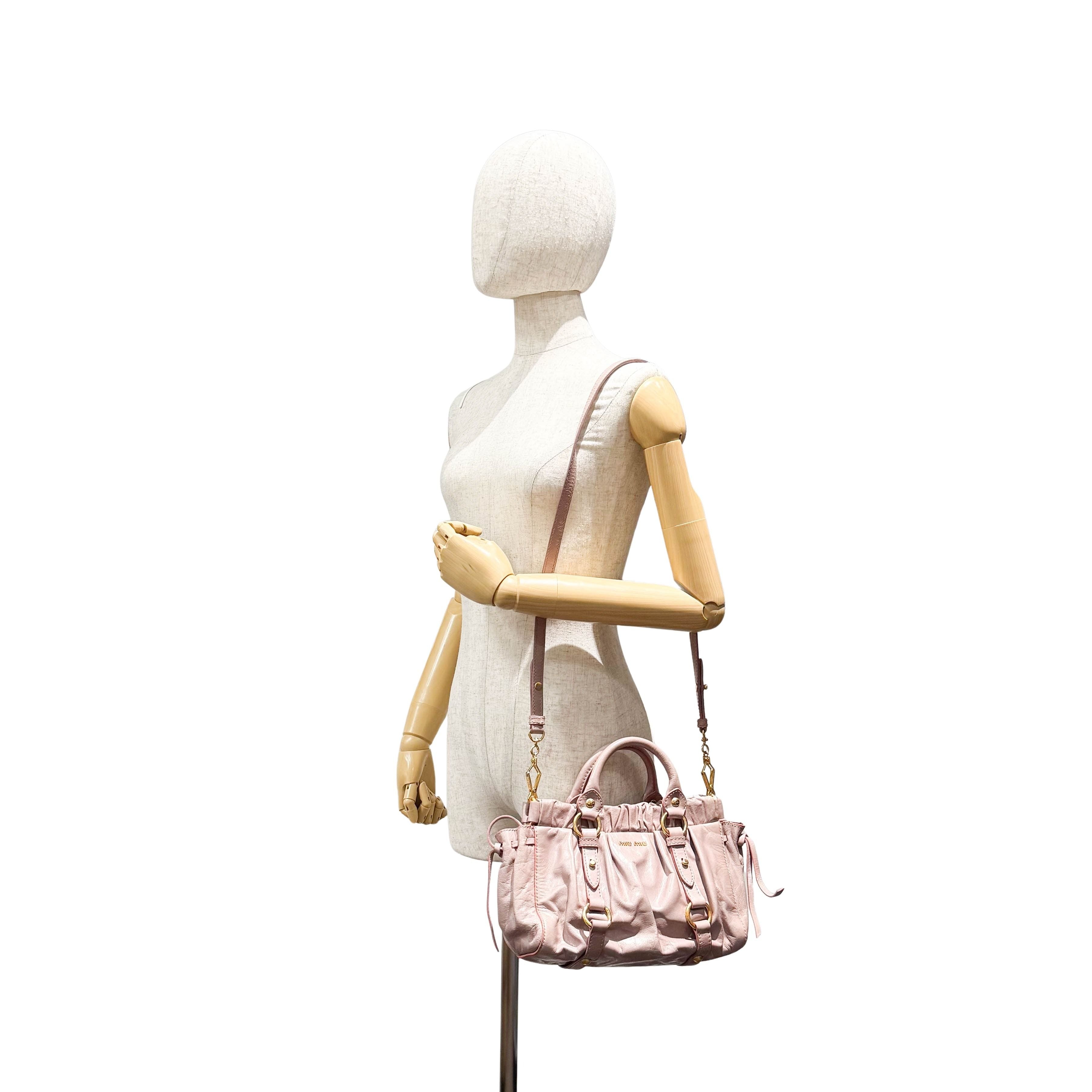 Vitello Pink Calfskin Leather Two Way Bag